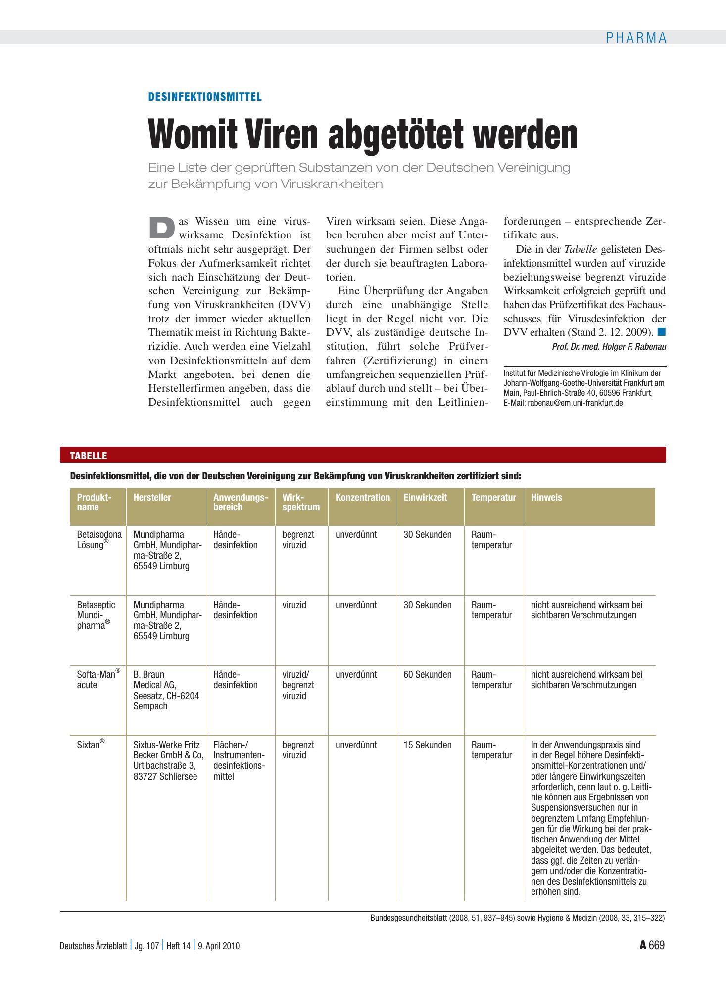 Vorschauseite 1: Desinfektionsmittel: Womit Viren abgetötet werden – Deutsches Ärzteblatt