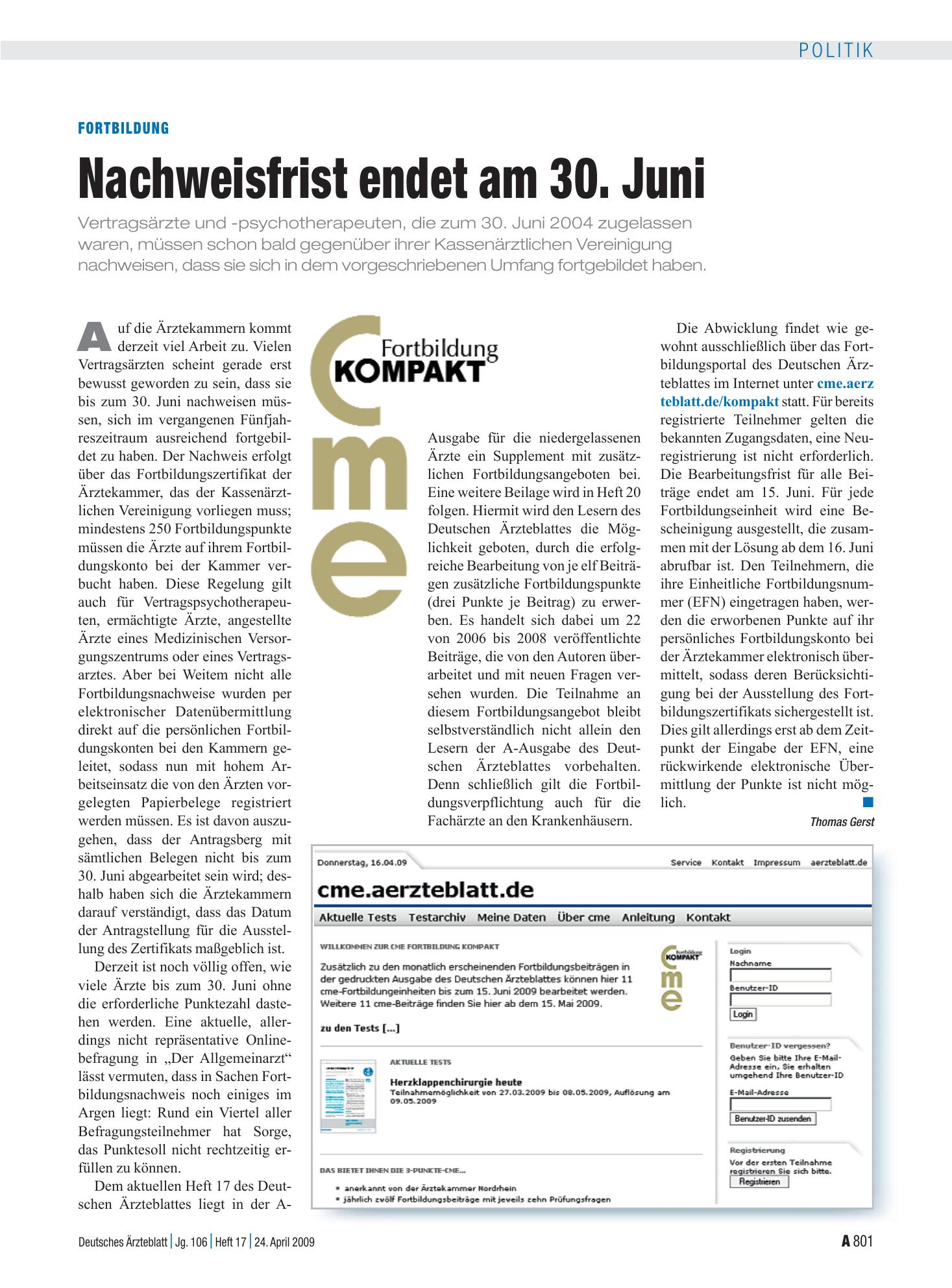 Vorschauseite 1: Fortbildung: Nachweisfrist endet am 30. Juni – Deutsches Ärzteblatt