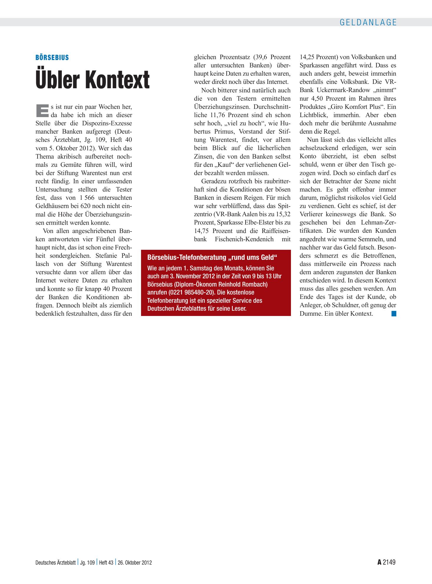 Vorschauseite 1: Börsebius: Übler Kontext – Deutsches Ärzteblatt