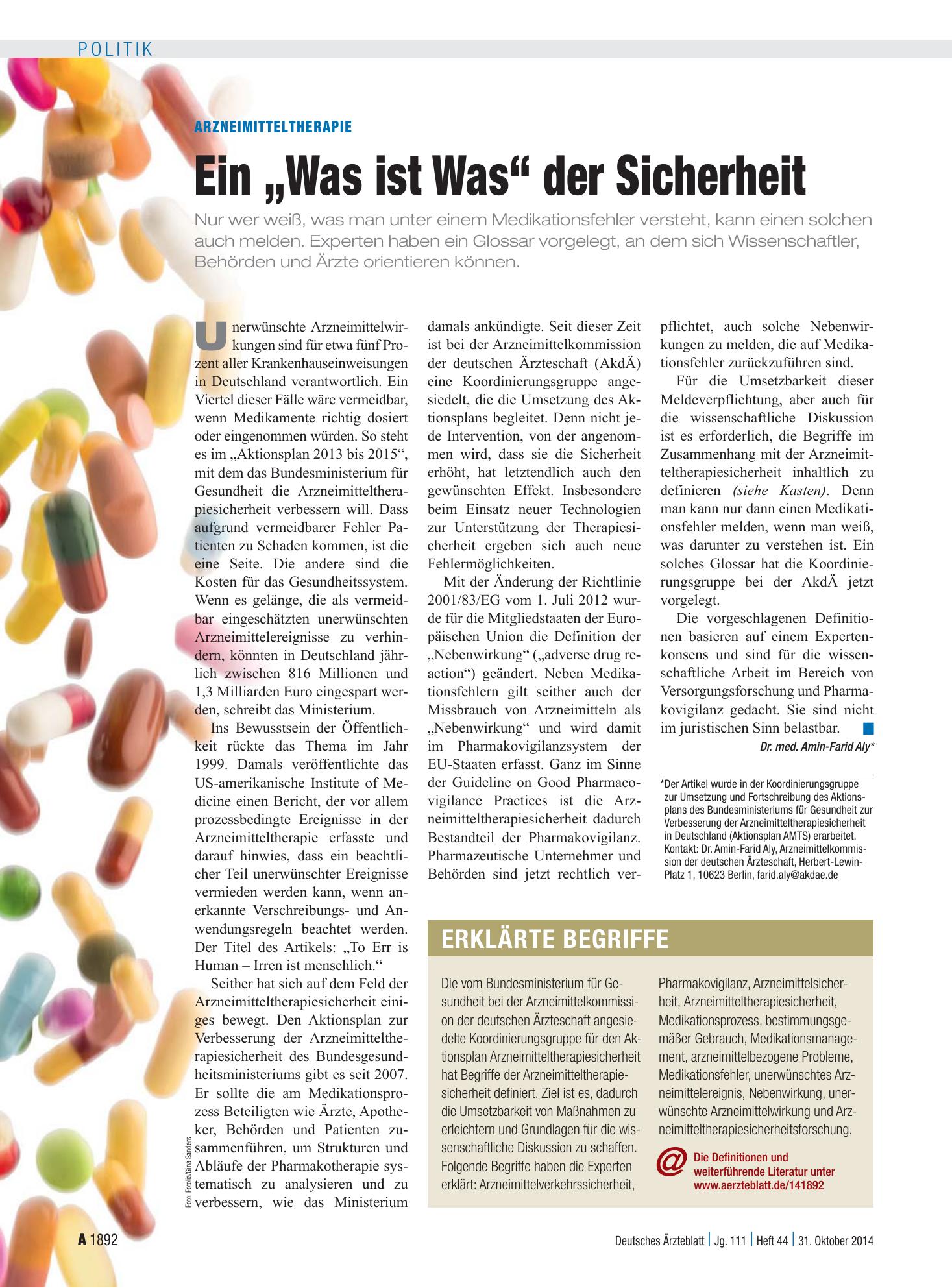 Vorschauseite 1: Arzneimitteltherapie: Ein „Was ist Was“ der Sicherheit – Deutsches Ärzteblatt