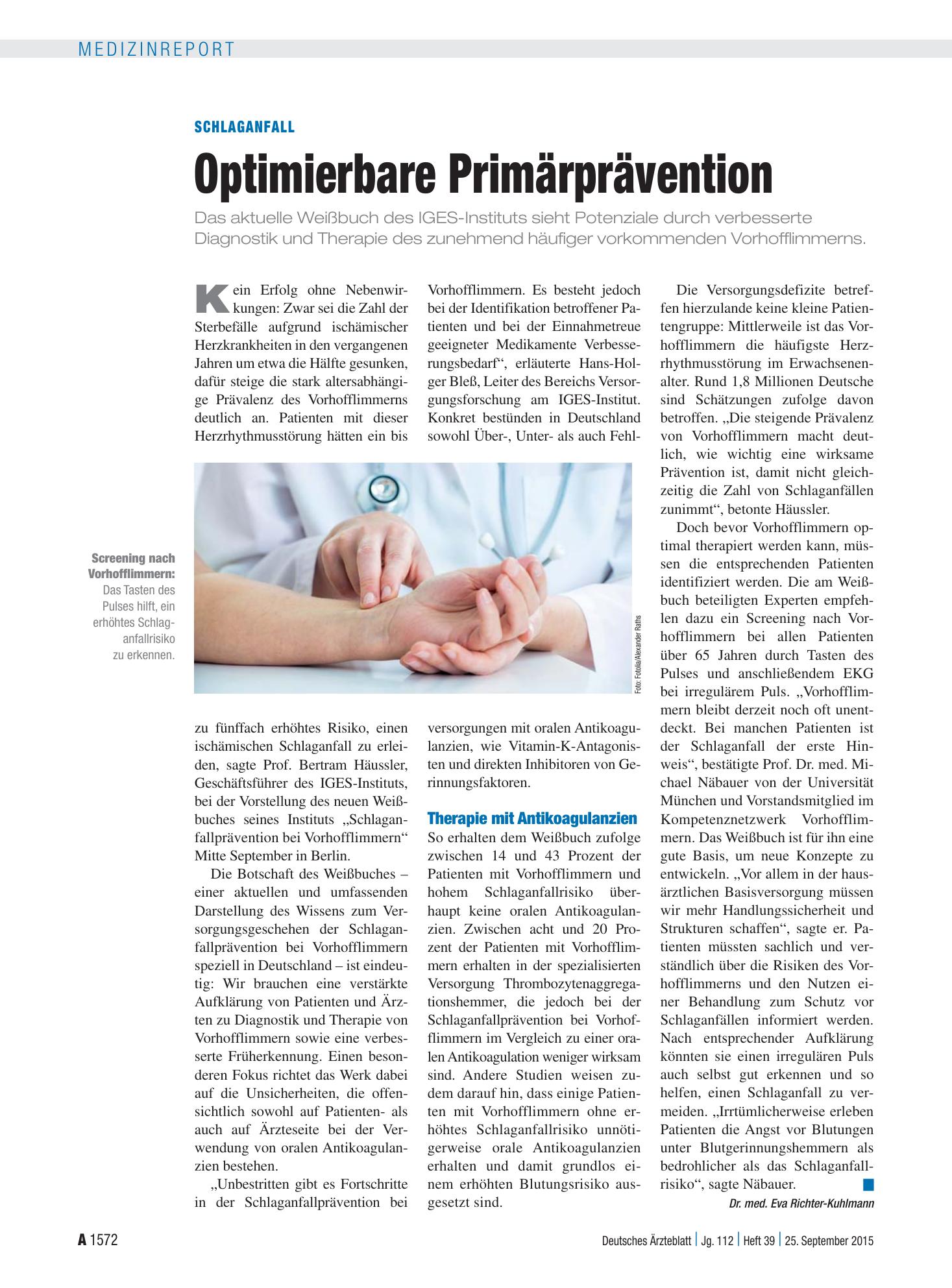 Vorschauseite 1: Schlaganfall: Optimierbare Primärprävention – Deutsches Ärzteblatt