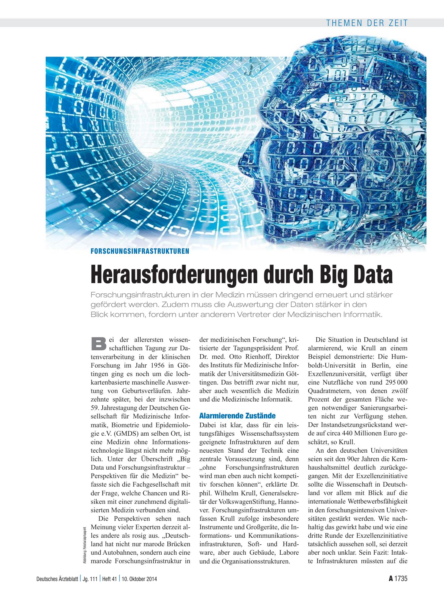 Vorschauseite 1: Forschungsinfrastrukturen: Herausforderungen durch Big Data – Deutsches Ärzteblatt