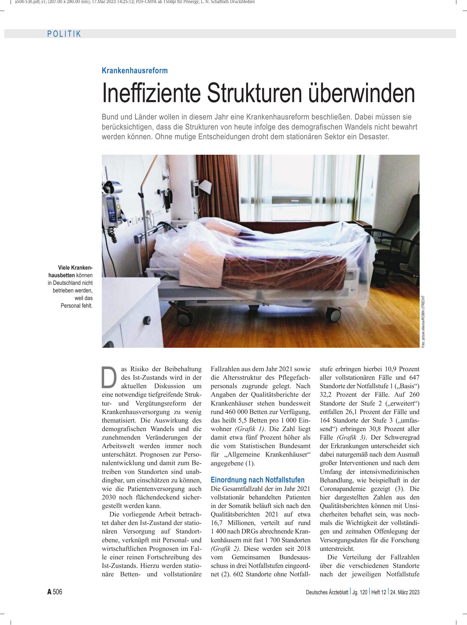 Vorschauseite 1: Krankenhausreform: Ineffiziente Strukturen überwinden – Deutsches Ärzteblatt