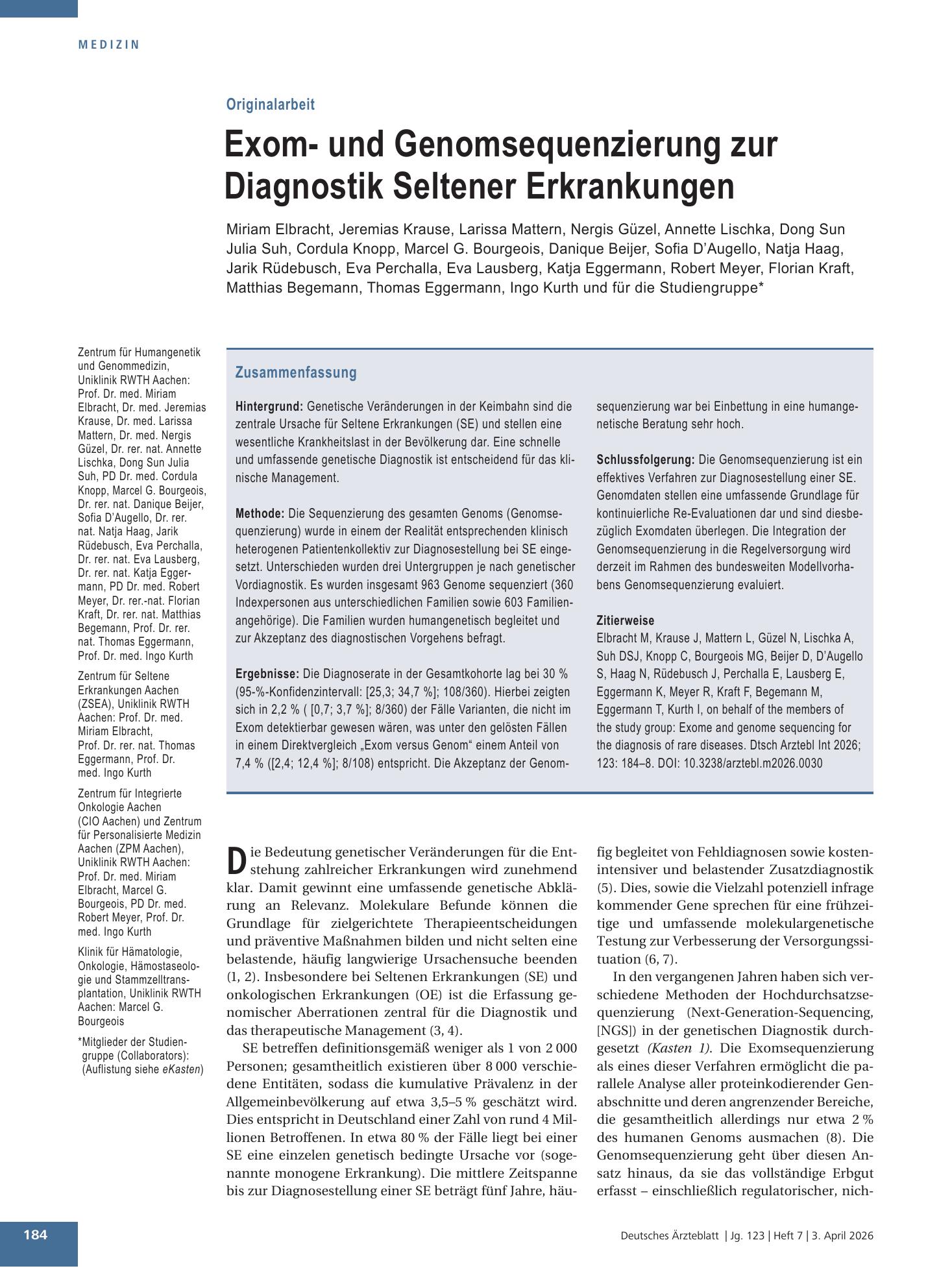 Vorschauseite 1: Exom- und Genomsequenzierung zur Diagnostik Seltener Erkrankungen – Deutsches Ärzteblatt
