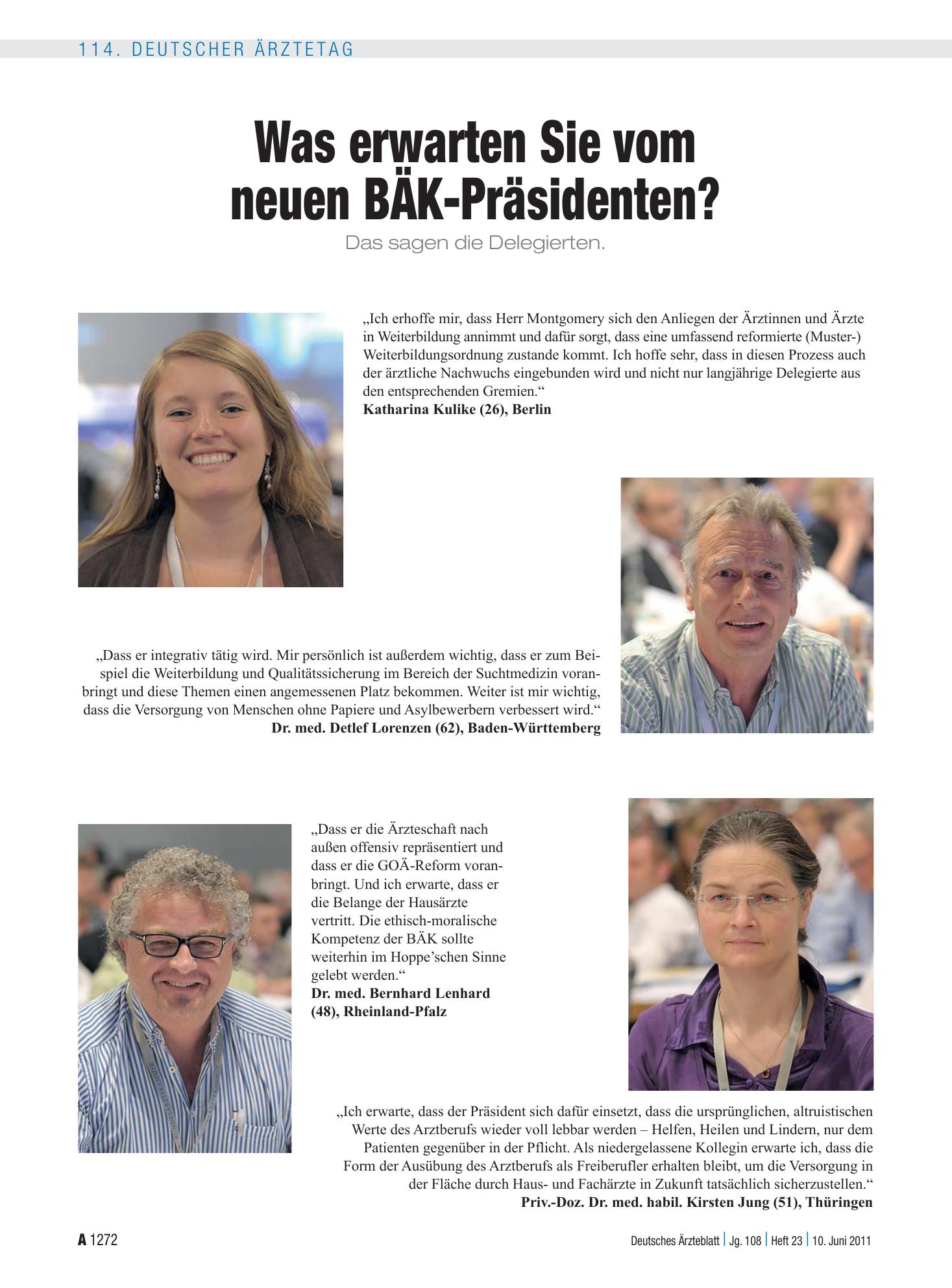 Vorschauseite 1: Was erwarten Sie vom neuen BÄK-Präsidenten? – Deutsches Ärzteblatt