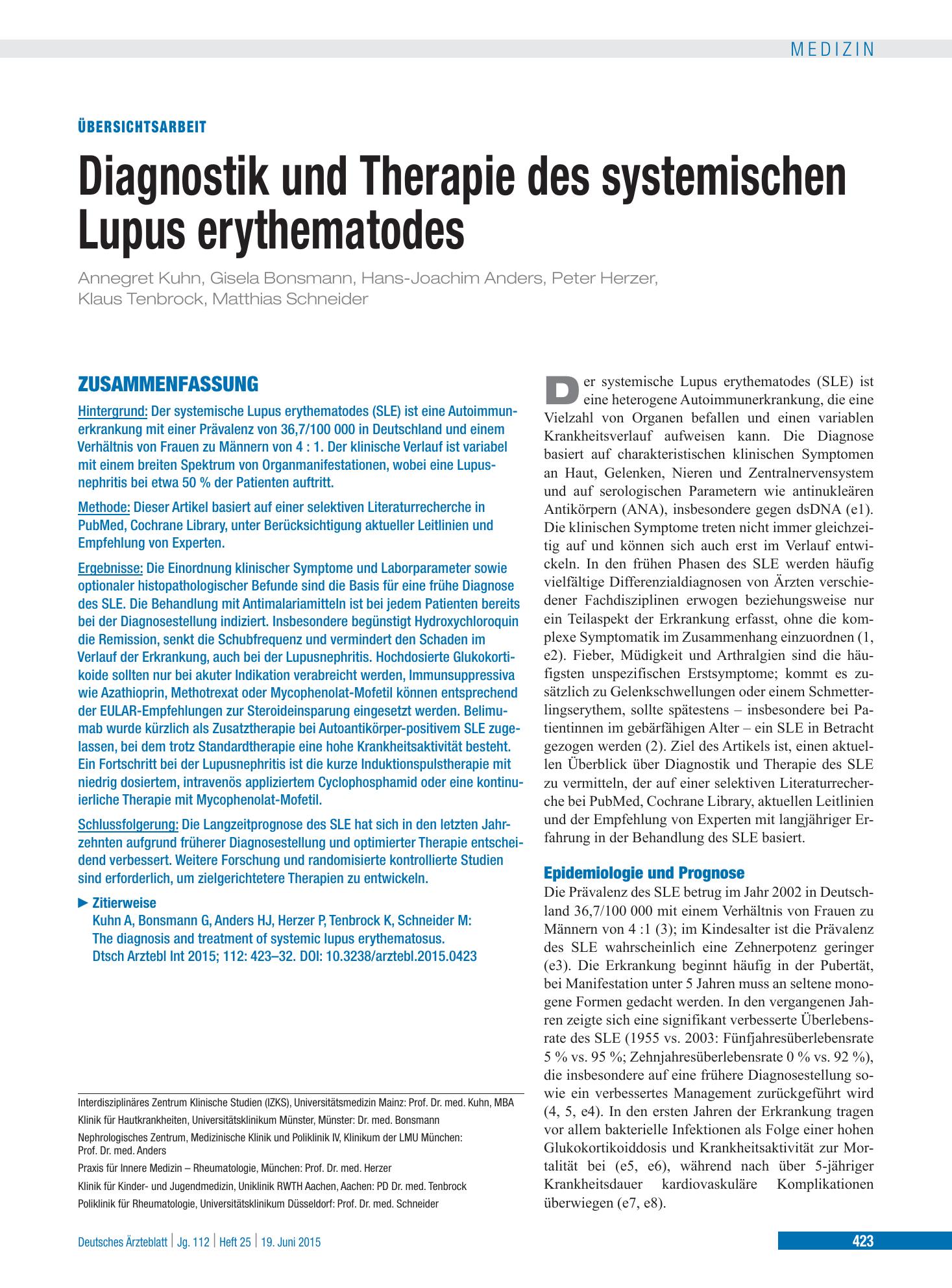 Vorschauseite 1: Diagnostik und Therapie des systemischen Lupus erythematodes – Deutsches Ärzteblatt