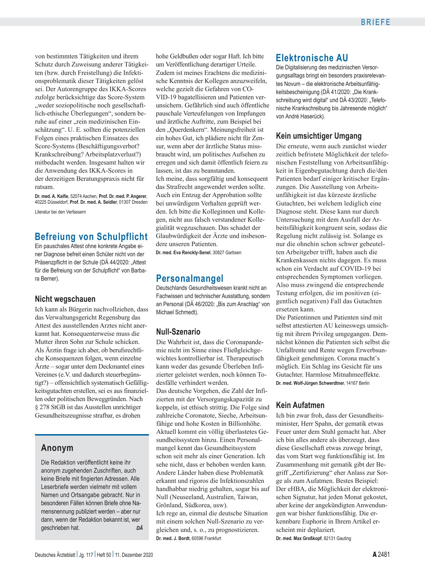 Vorschauseite 1: Personalmangel: Null-Szenario – Deutsches Ärzteblatt