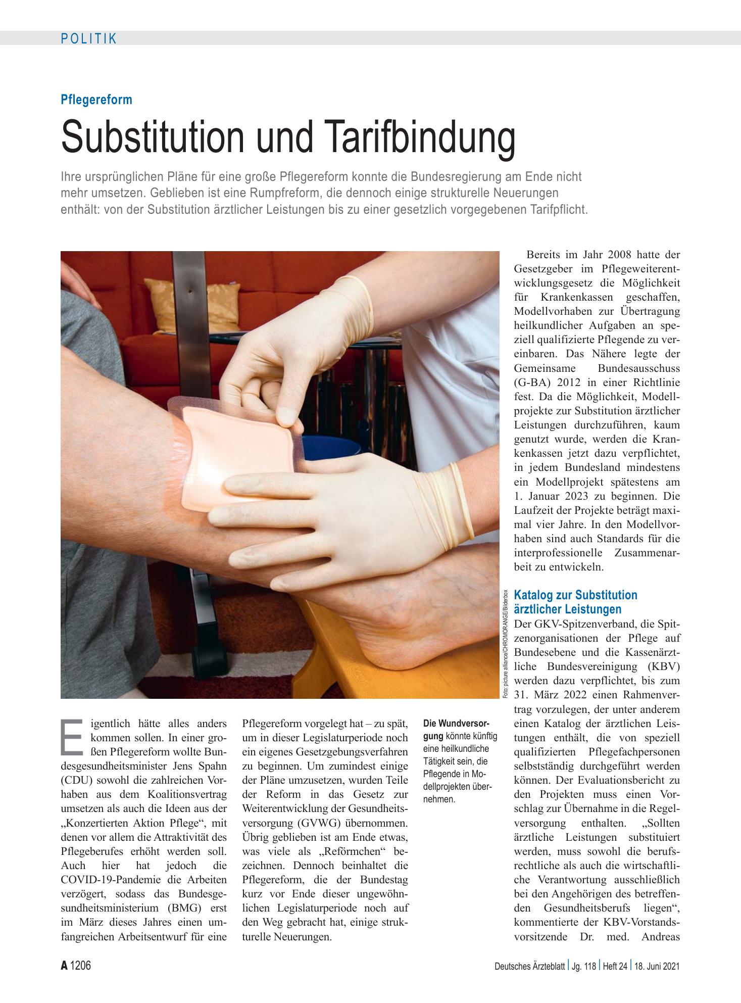 Vorschauseite 1: Pflegereform: Substitution und Tarifbindung – Deutsches Ärzteblatt