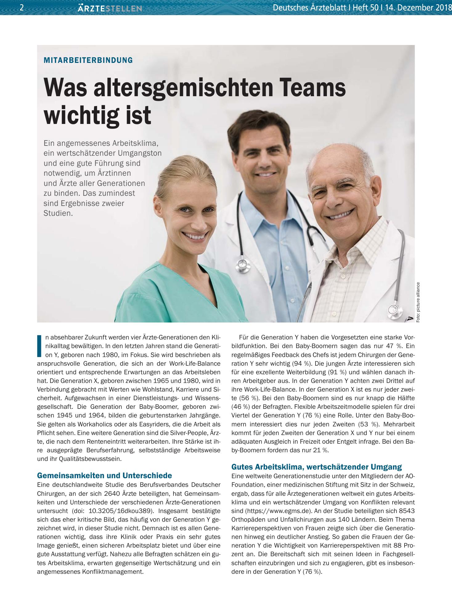 Vorschauseite 1: Mitarbeiterbindung: Was altersgemischten Teams wichtig ist – Deutsches Ärzteblatt