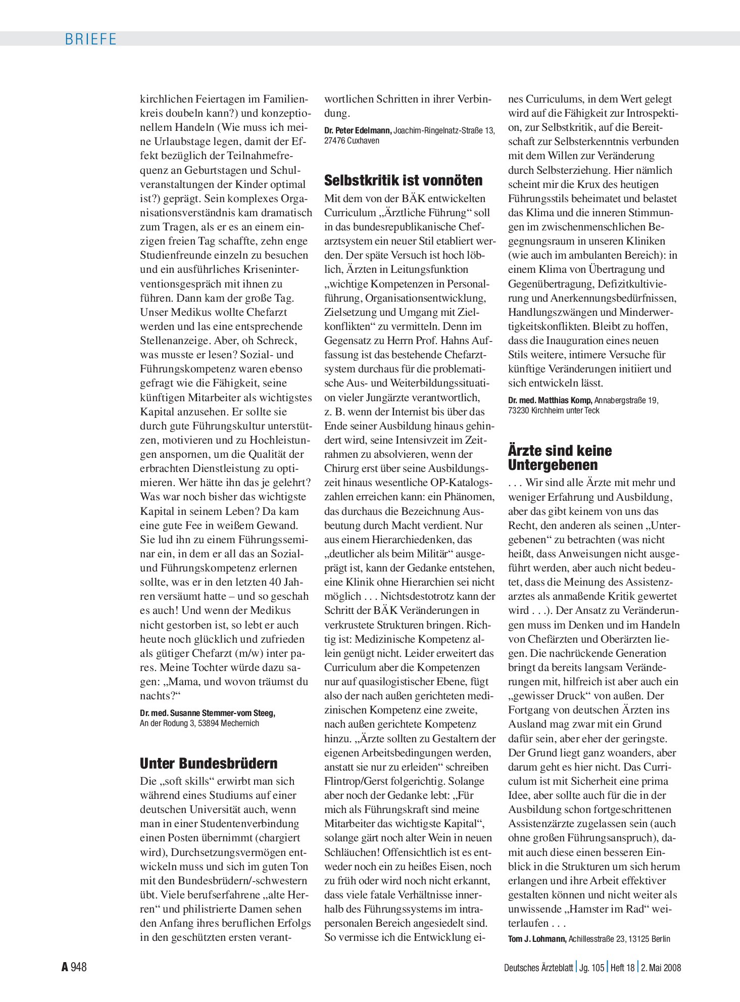 Vorschauseite 1: Ärztliche Führung: Unter Bundesbrüdern – Deutsches Ärzteblatt