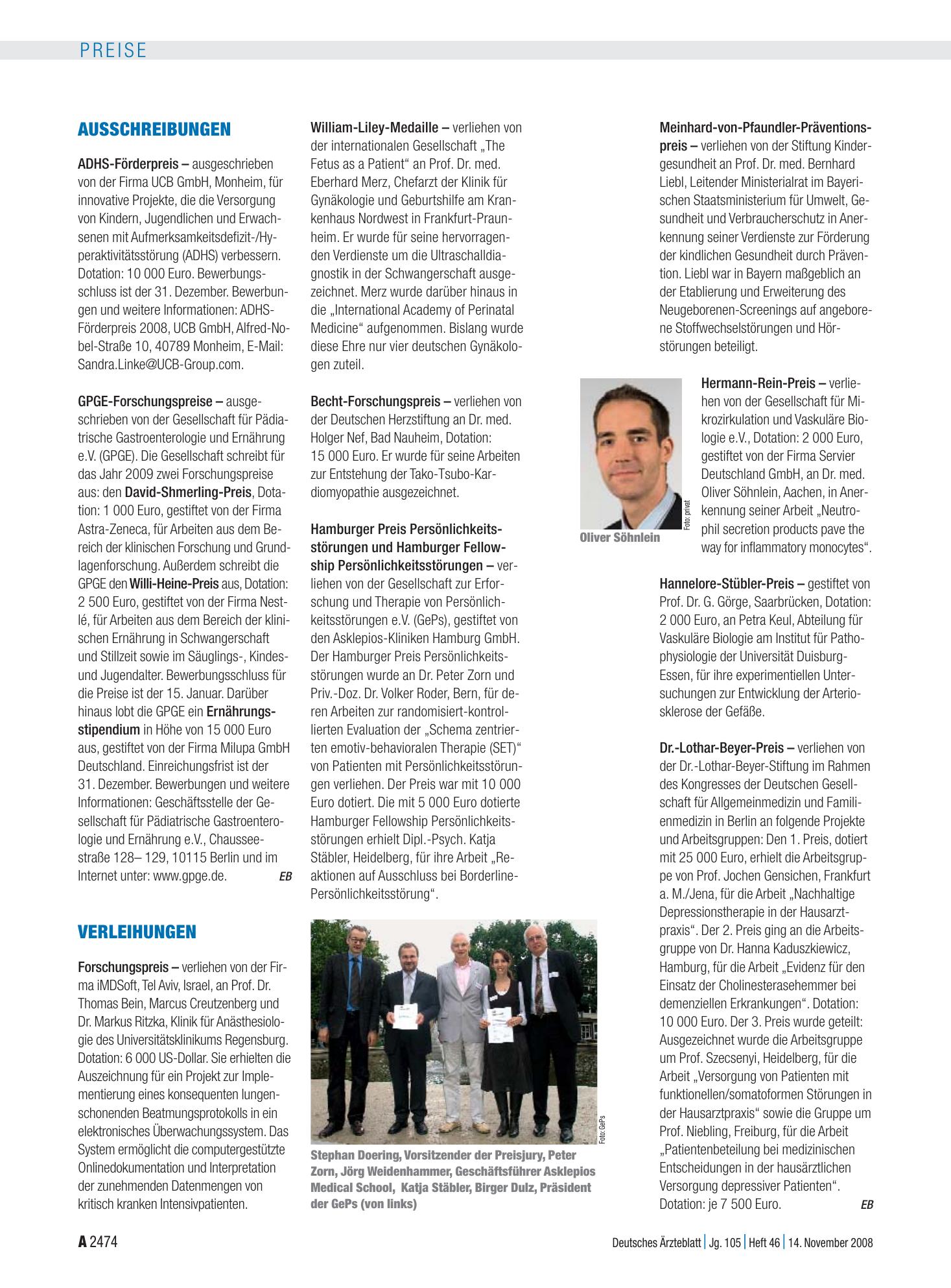 Vorschauseite 1: Verleihungen – Deutsches Ärzteblatt