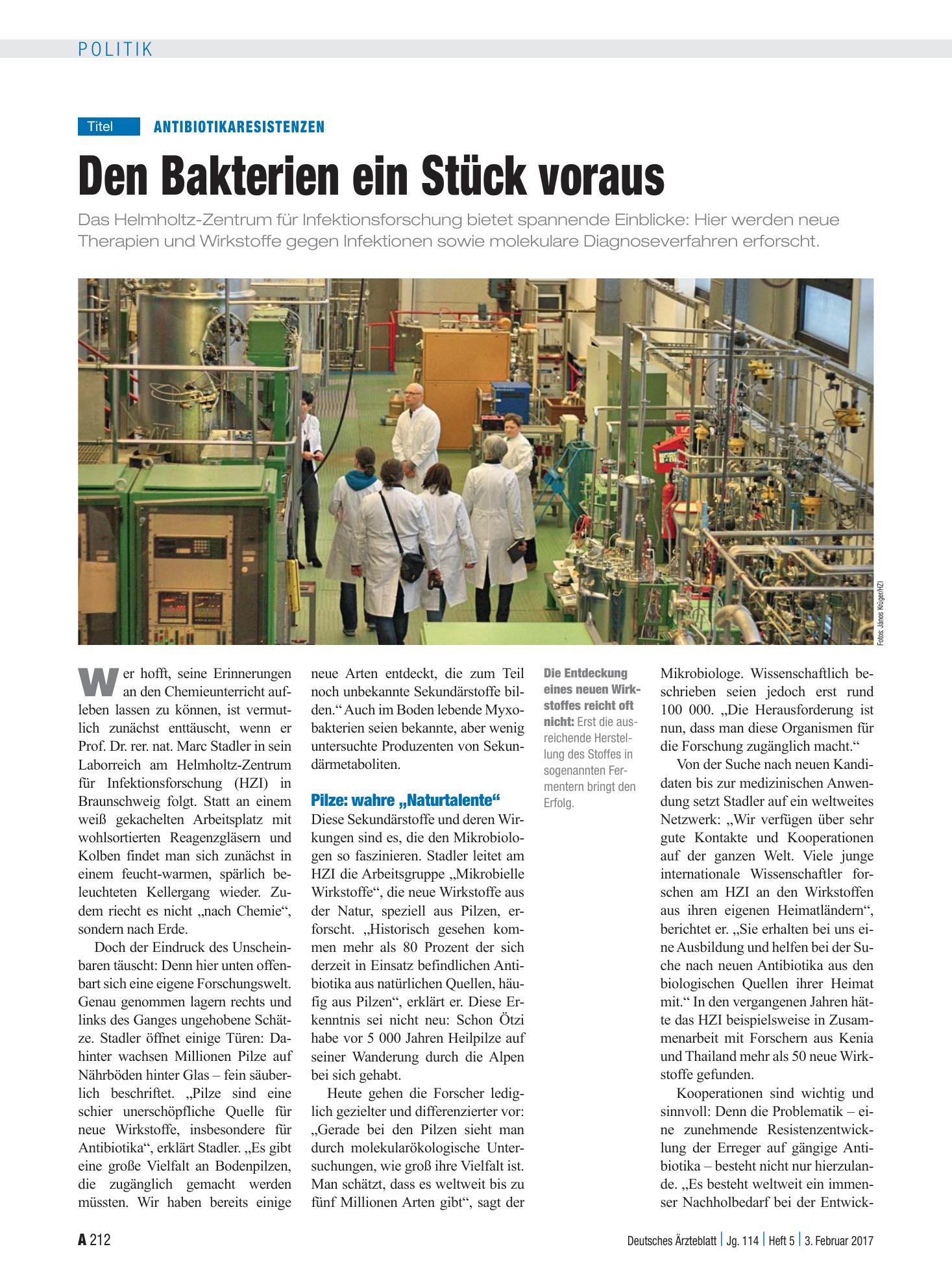 Vorschauseite 1: Antibiotikaresistenzen: Den Bakterien ein Stück voraus – Deutsches Ärzteblatt