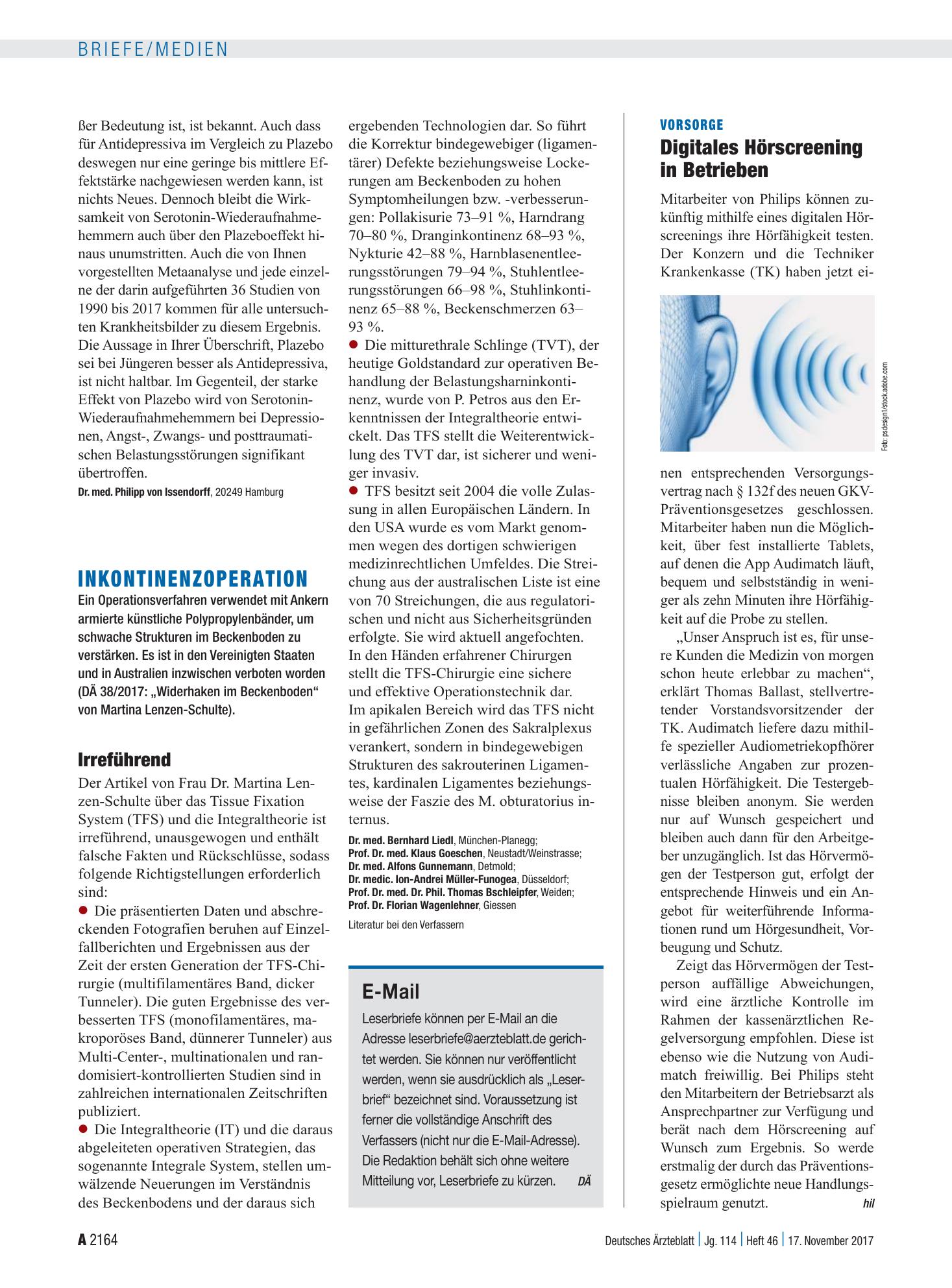 Vorschauseite 1: Inkontinenzoperation: Irreführend – Deutsches Ärzteblatt