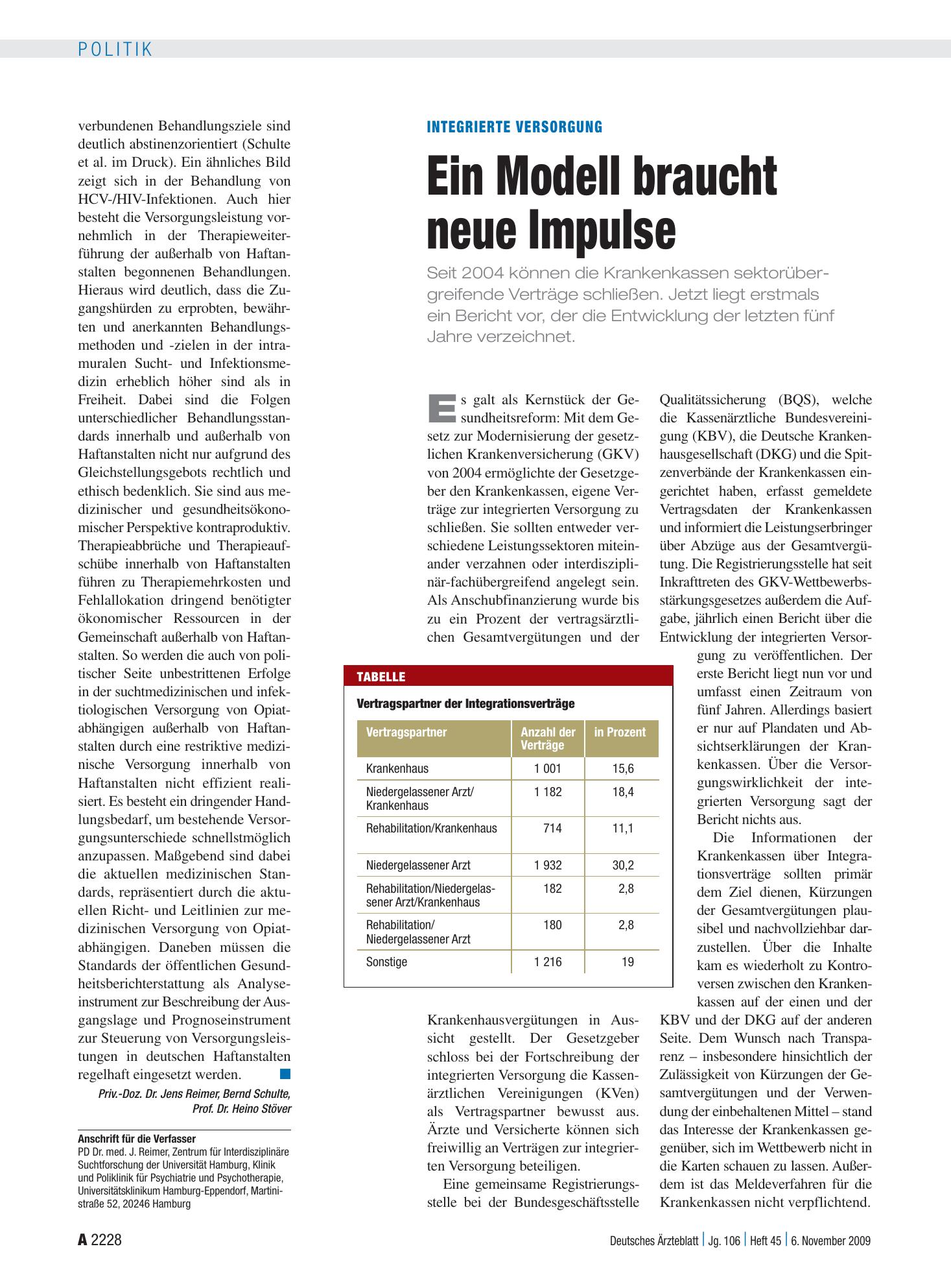 Vorschauseite 1: Integrierte Versorgung: Ein Modell braucht neue Impulse – Deutsches Ärzteblatt