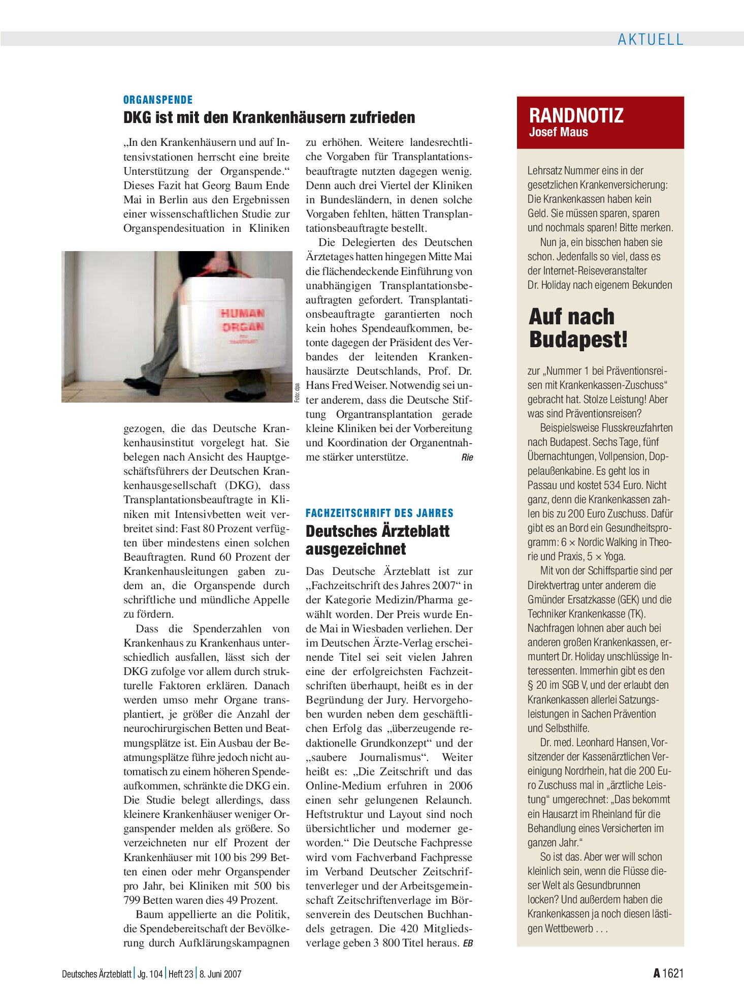 Vorschauseite 1: RANDNOTIZ: Auf nach Budapest! – Deutsches Ärzteblatt