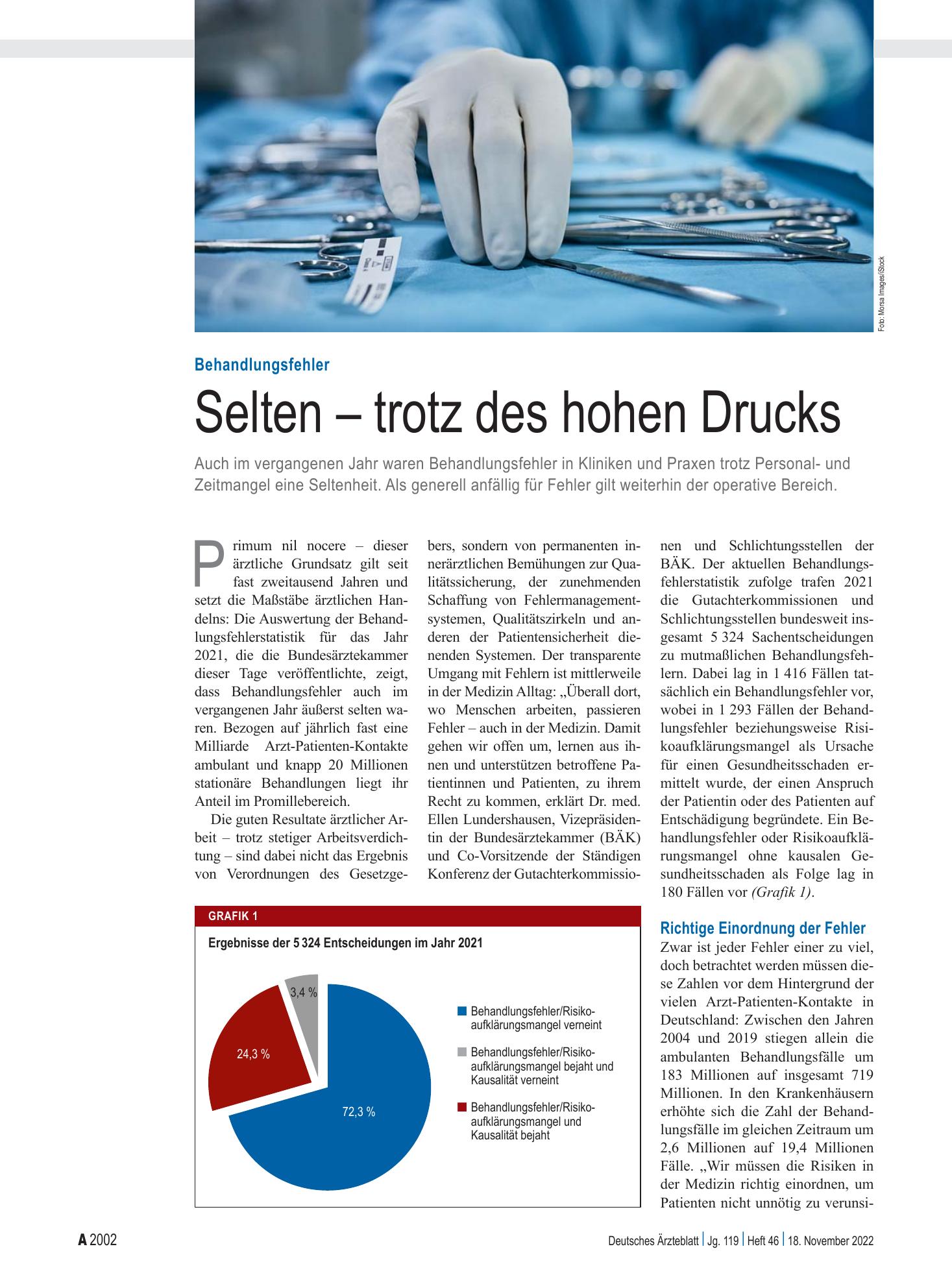 Vorschauseite 1: Behandlungsfehler: Selten – trotz des hohen Drucks – Deutsches Ärzteblatt