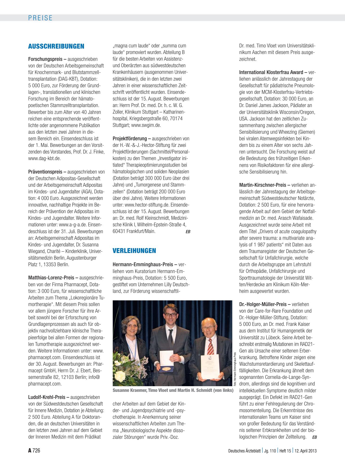 Vorschauseite 1: Ausschreibungen – Deutsches Ärzteblatt