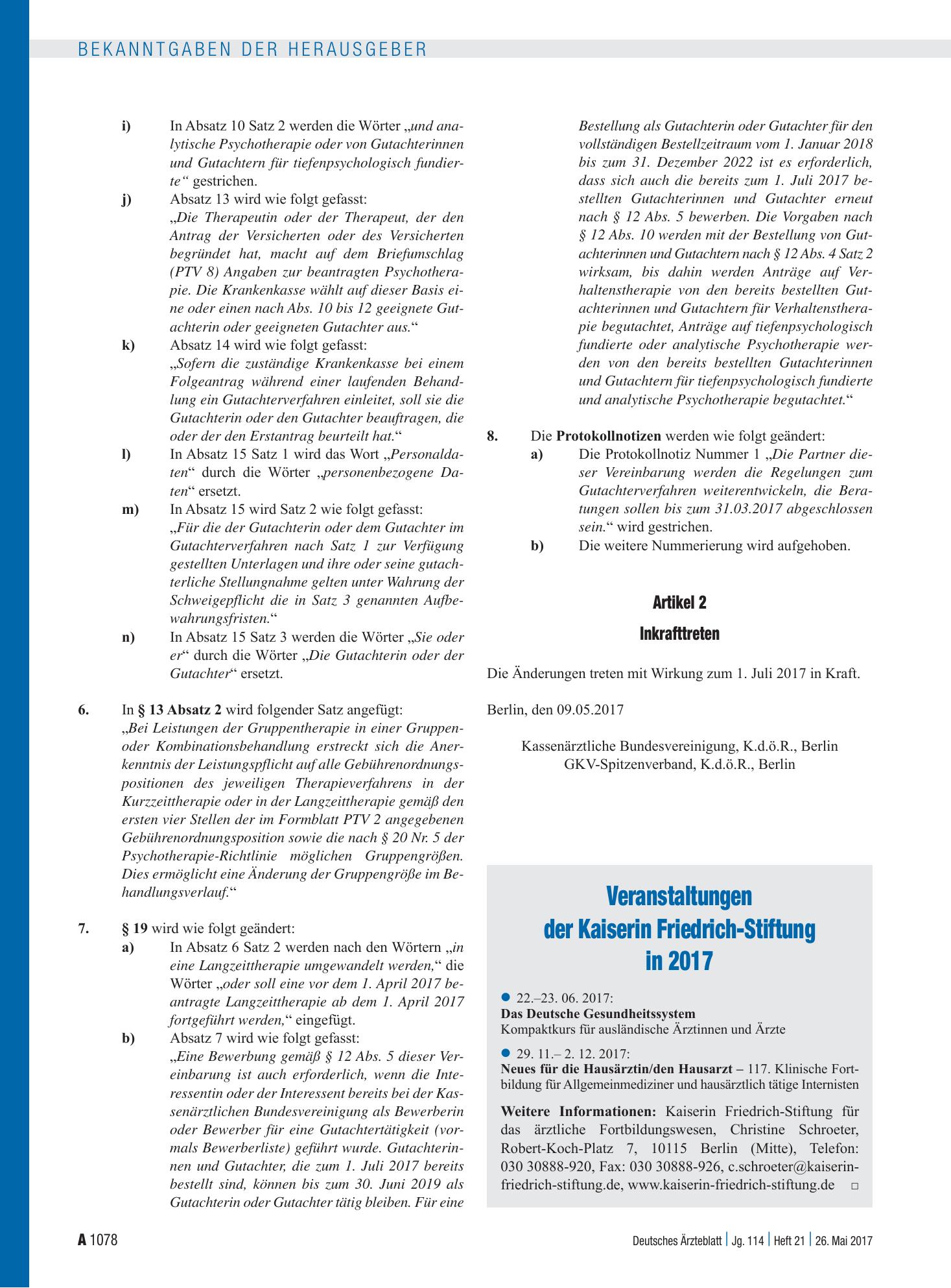 Vorschauseite 1: Veranstaltungen der Kaiserin Friedrich-Stiftung in 2017 – Deutsches Ärzteblatt