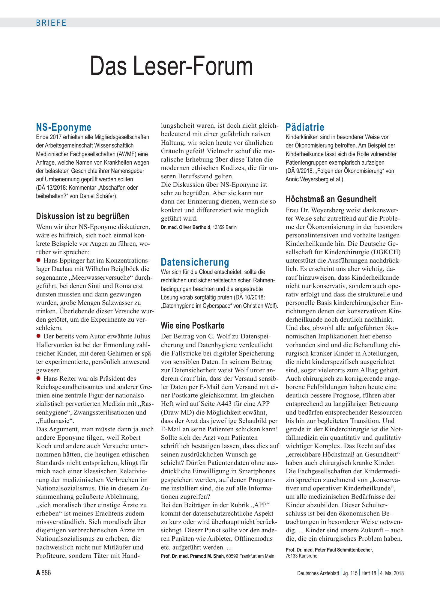 Vorschauseite 1: Datensicherung: Wie eine Postkarte – Deutsches Ärzteblatt