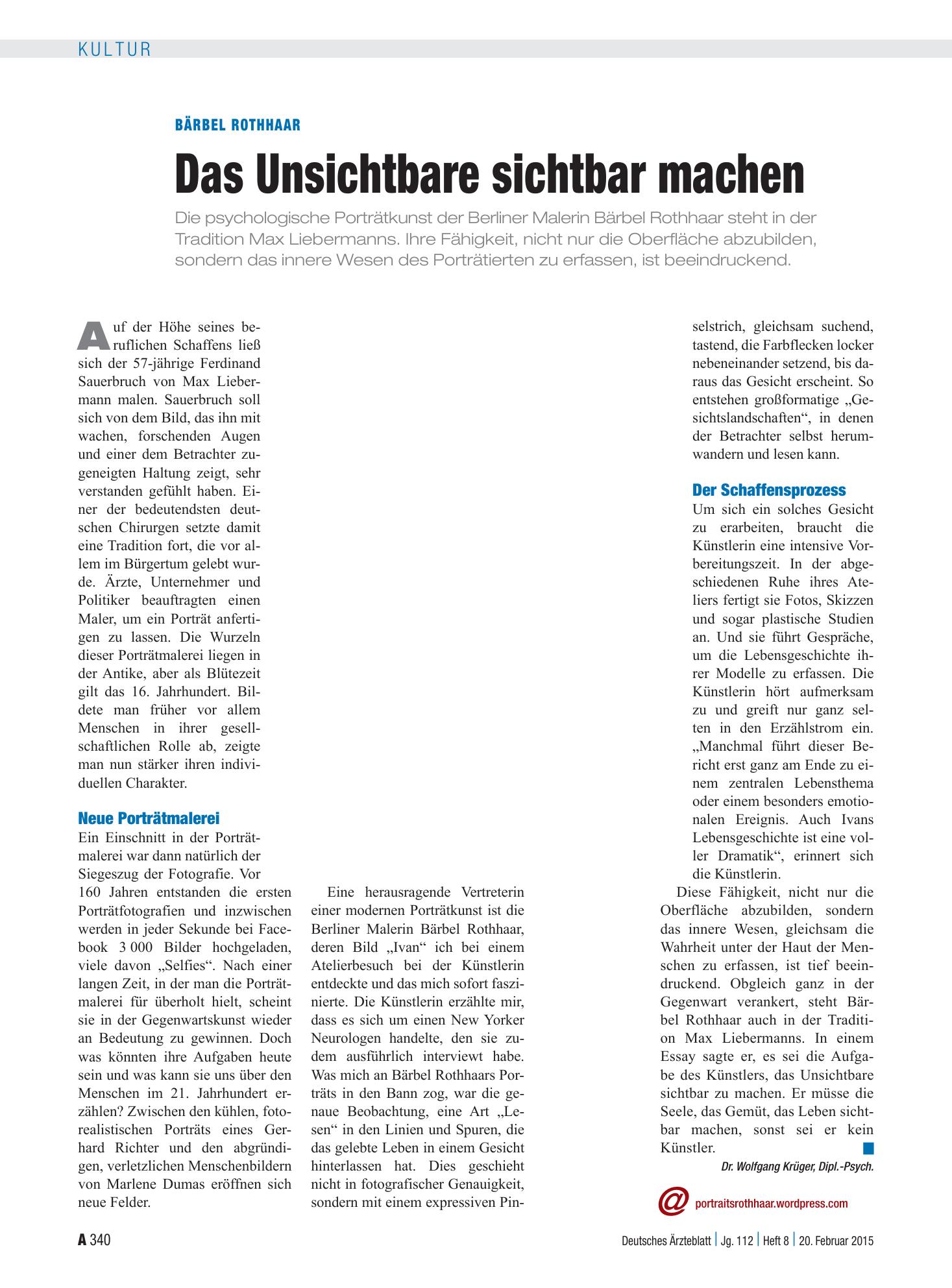 Vorschauseite 1: Bärbel Rothhaar: Das Unsichtbare sichtbar machen – Deutsches Ärzteblatt