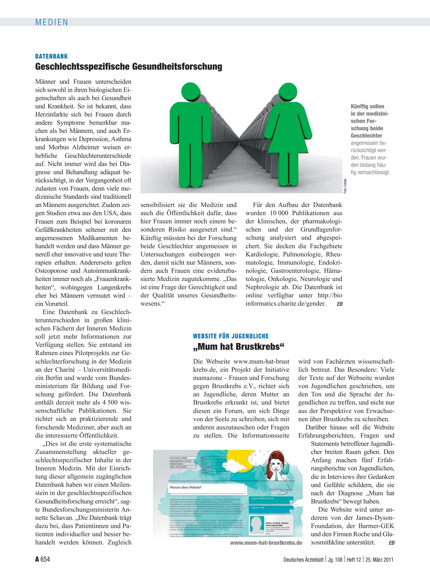 Vorschauseite 1: Website für Jugendliche: „Mum hat Brustkrebs“ – Deutsches Ärzteblatt