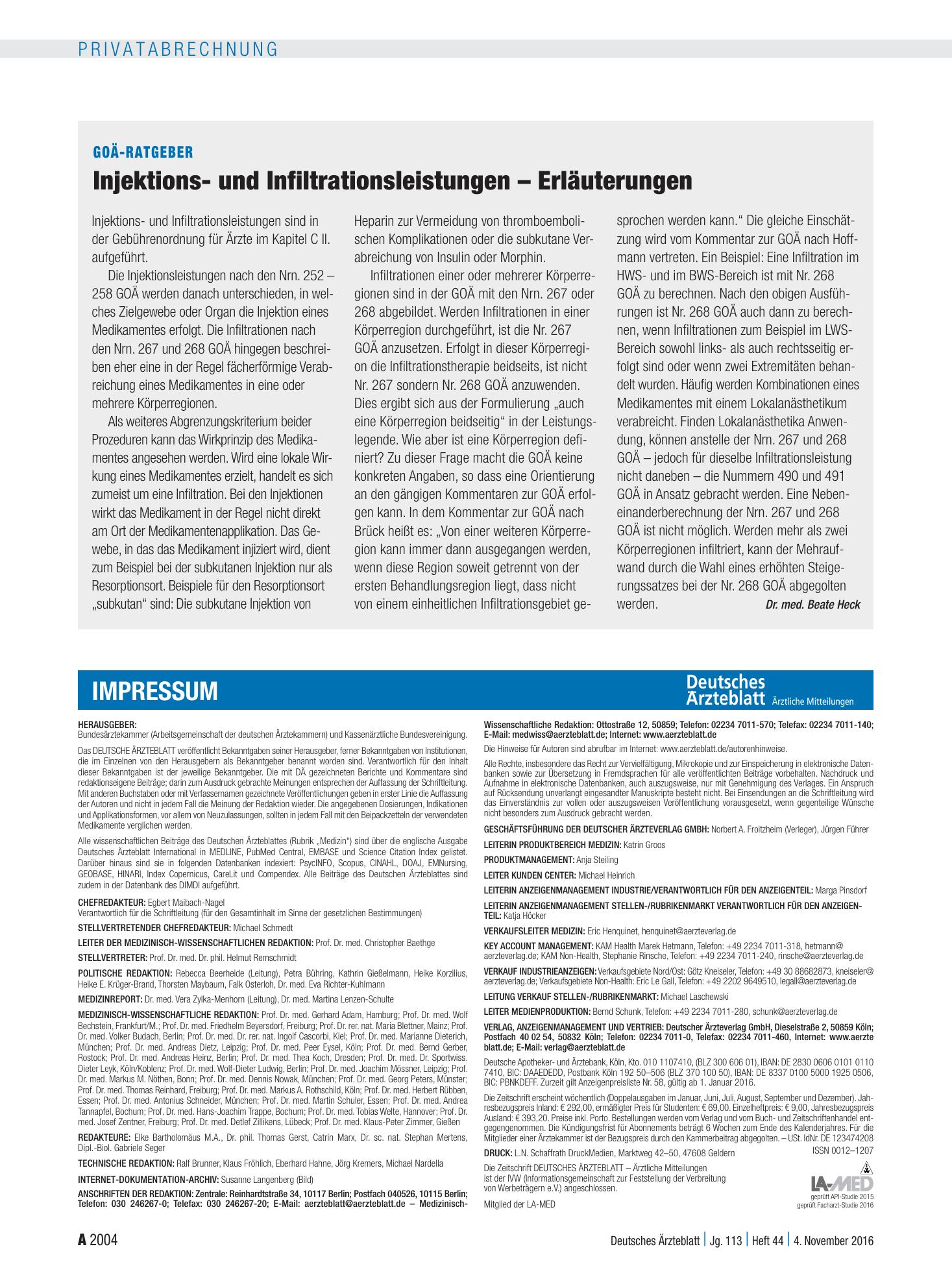 Vorschauseite 1: GOÄ-Ratgeber: Injektions- und Infiltrationsleistungen – Erläuterungen – Deutsches Ärzteblatt