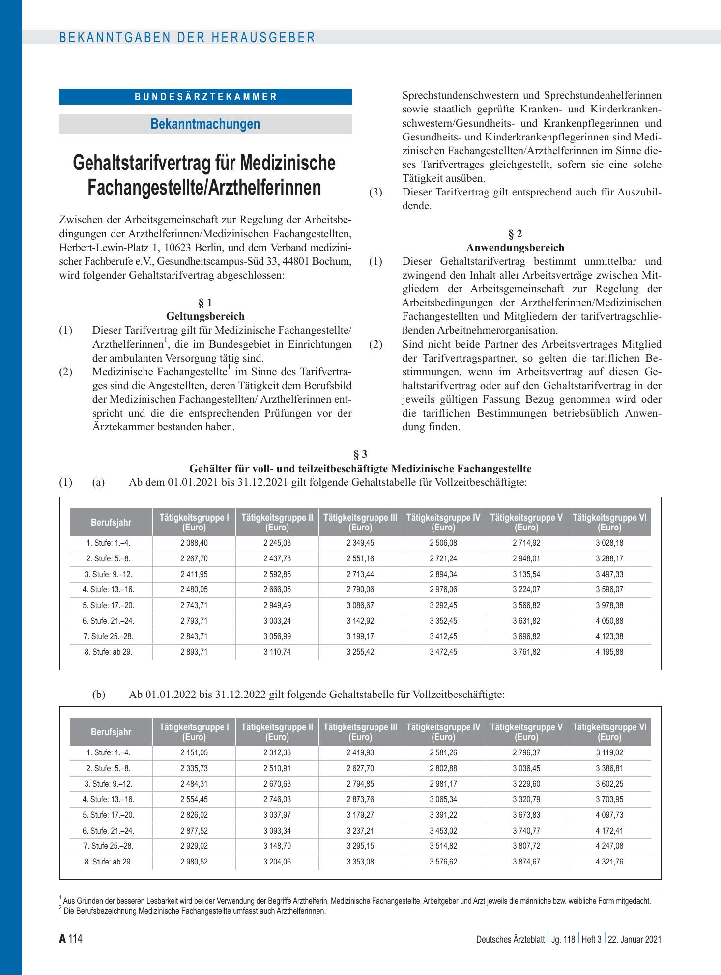 Vorschauseite 1: Manteltarifvertrag für Medizinische Fachangestellte/Arzthelferinnen – Deutsches Ärzteblatt
