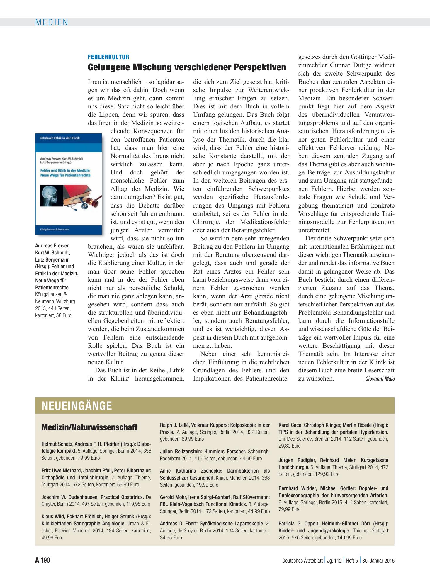 Vorschauseite 1: Neueingänge – Deutsches Ärzteblatt