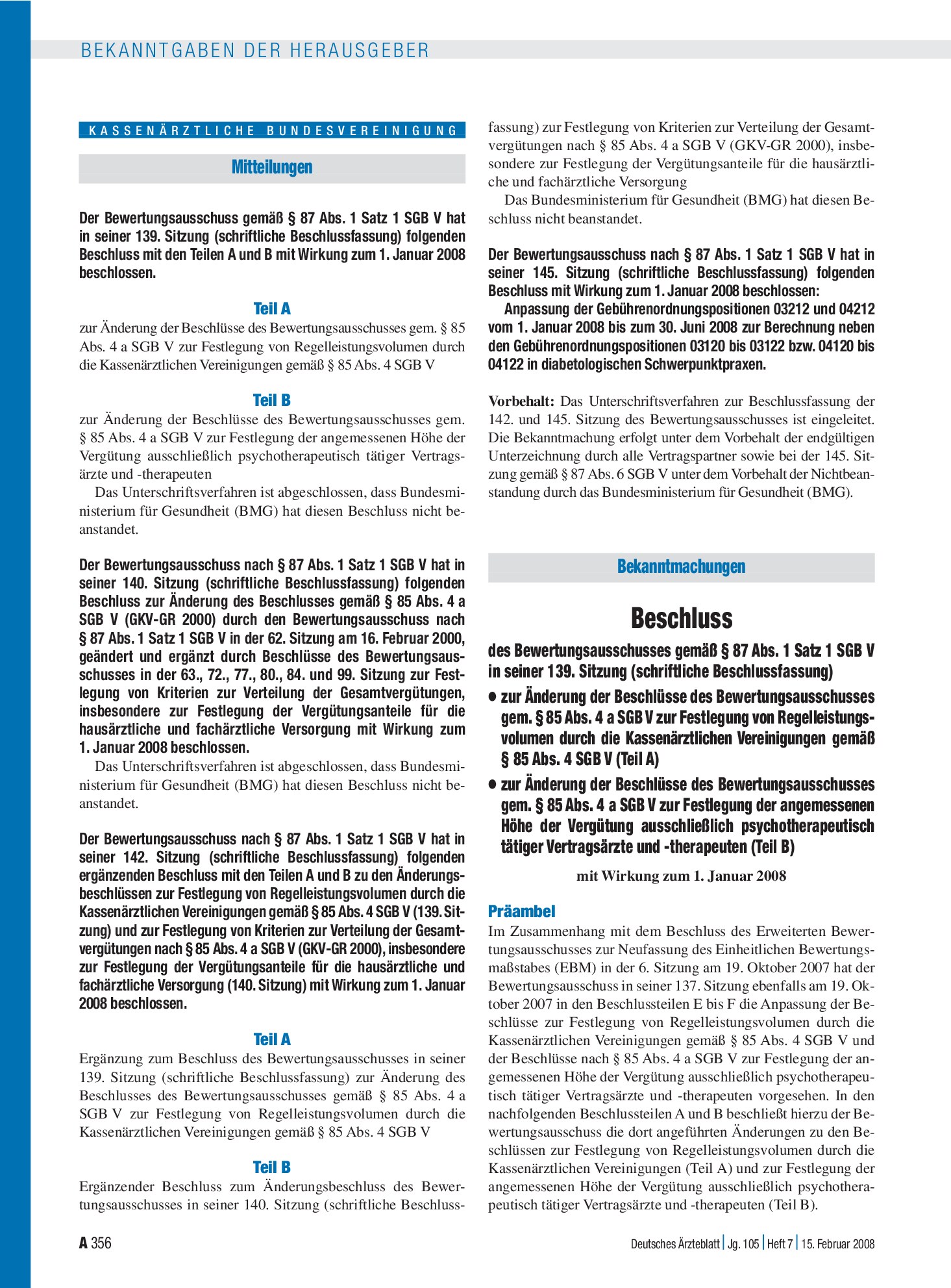 Vorschauseite 1: Bekanntmachungen – Deutsches Ärzteblatt
