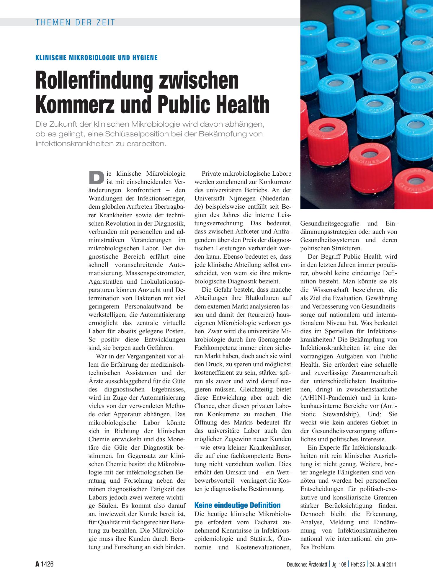 Vorschauseite 1: Klinische Mikrobiologie und Hygiene: Rollenfindung zwischen Kommerz und Public Health – Deutsches Ärzteblatt