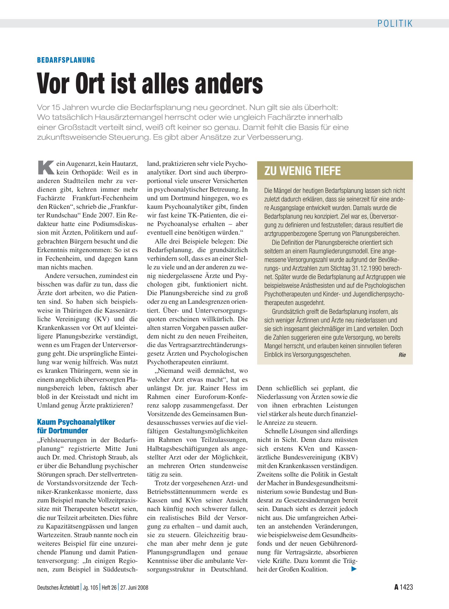 Vorschauseite 1: Bedarfsplanung: Vor Ort ist alles anders – Deutsches Ärzteblatt