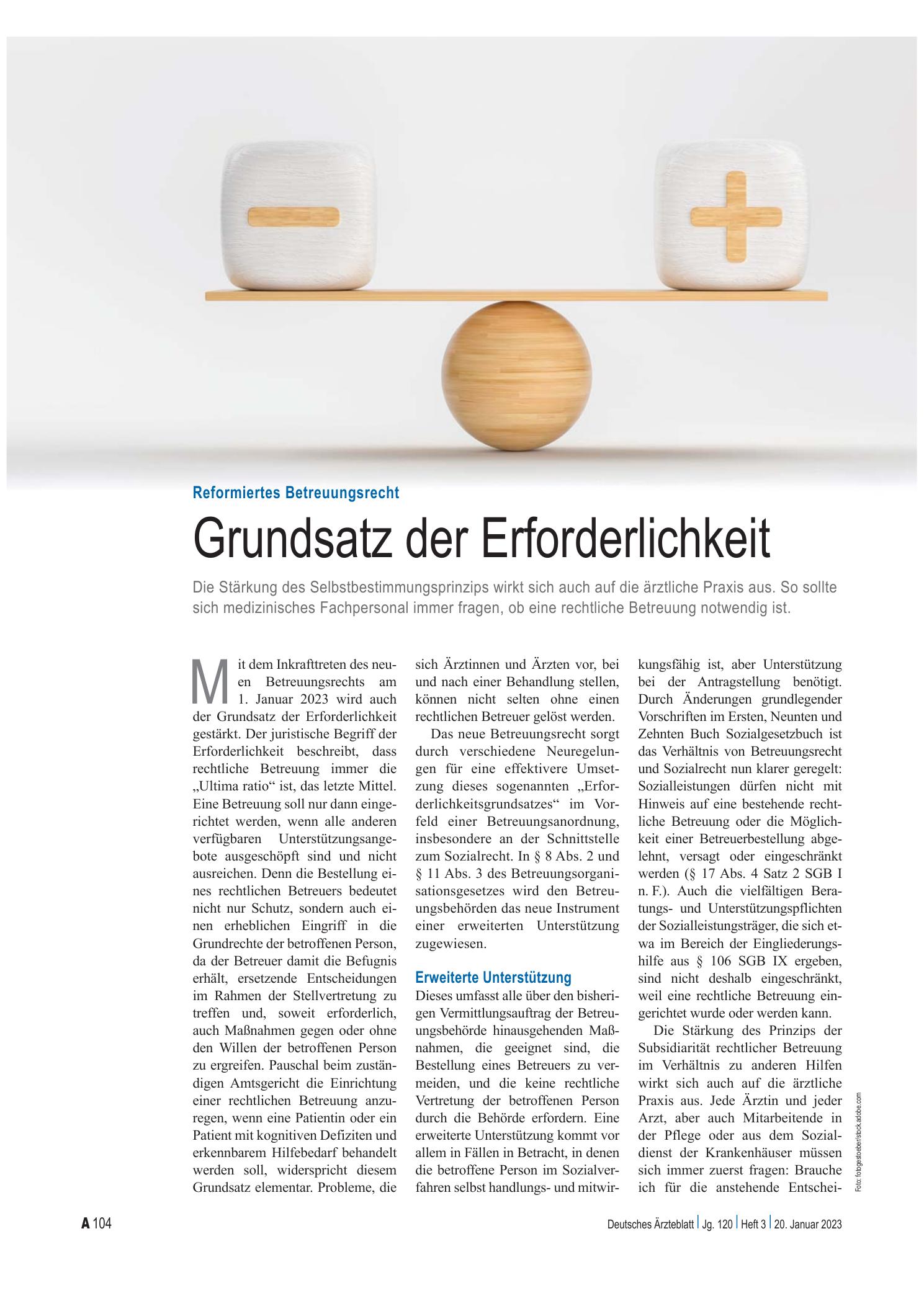 Vorschauseite 1: Reformiertes Betreuungsrecht: Grundsatz der Erforderlichkeit – Deutsches Ärzteblatt