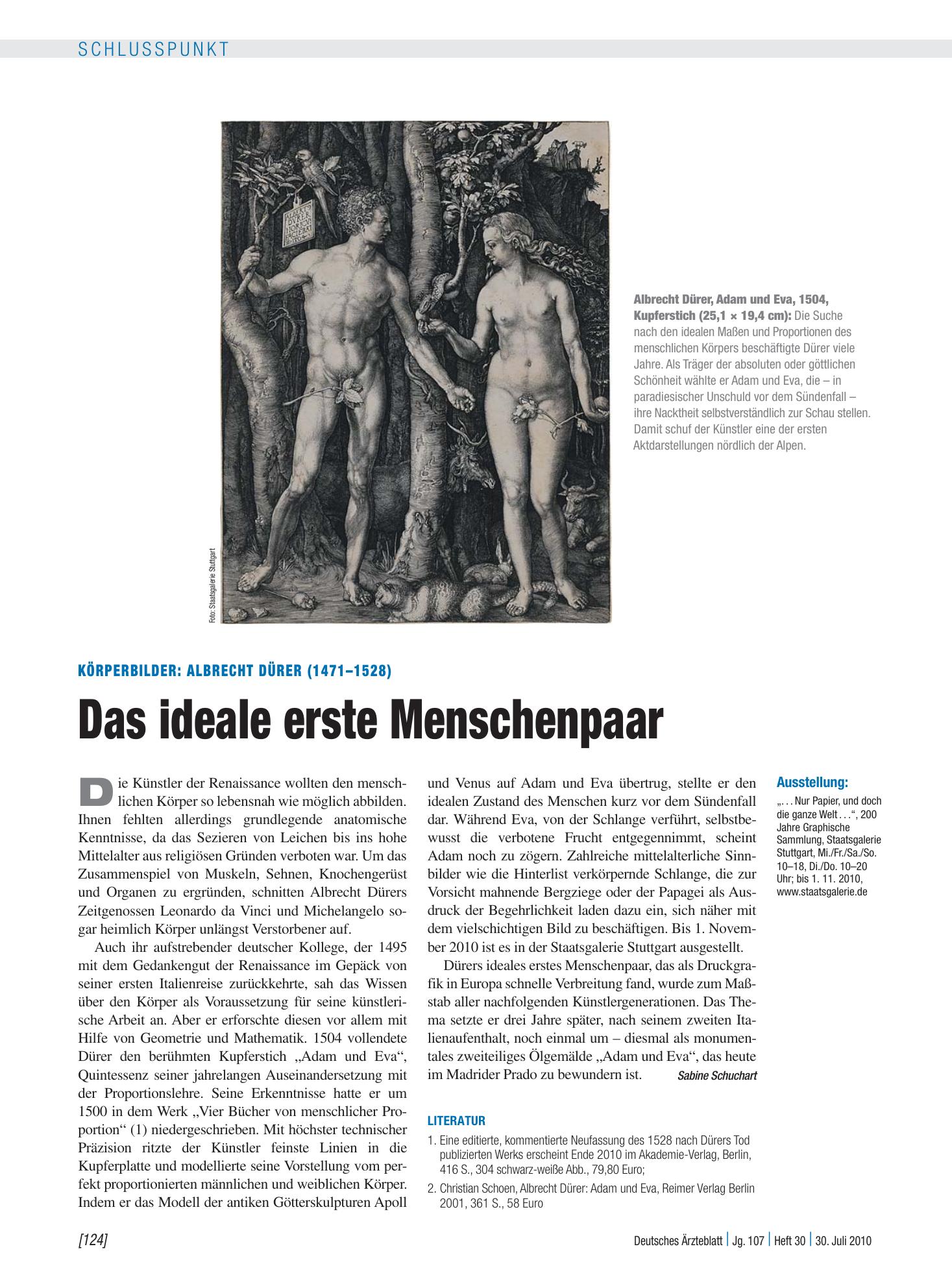 Vorschauseite 1: Körperbilder: Albrecht Dürer (1471–1528) – Das ideale erste Menschenpaar – Deutsches Ärzteblatt
