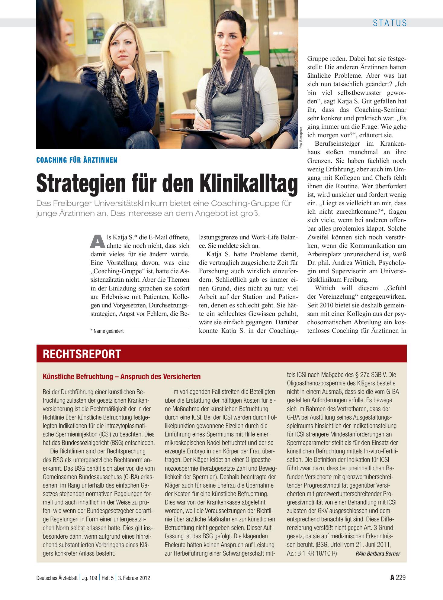 Vorschauseite 1: Künstliche Befruchtung – Anspruch des Versicherten – Deutsches Ärzteblatt