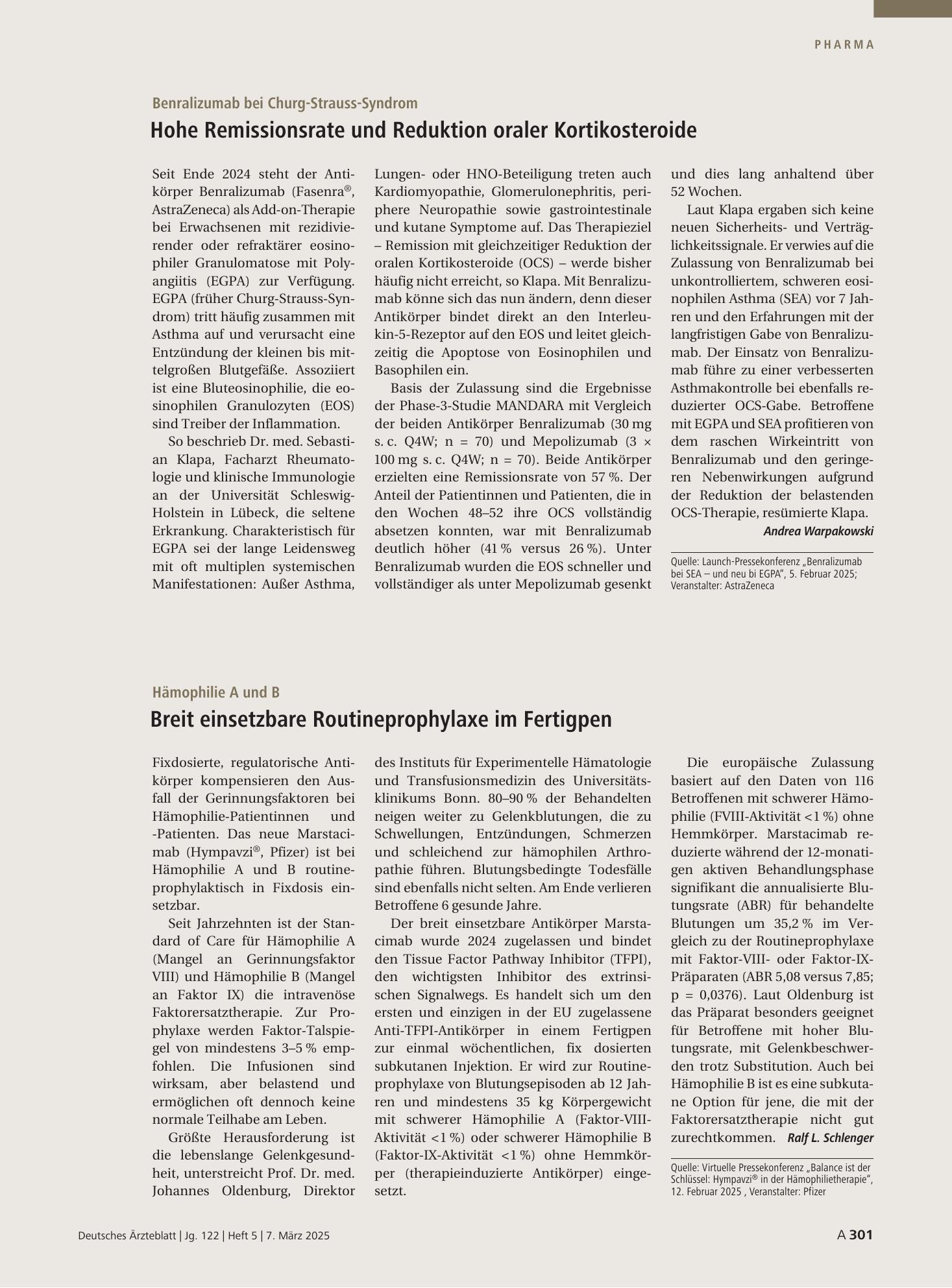 Vorschauseite 1: Hämophilie A und B: Breit einsetzbare Routineprophylaxe im Fertigpen – Deutsches Ärzteblatt