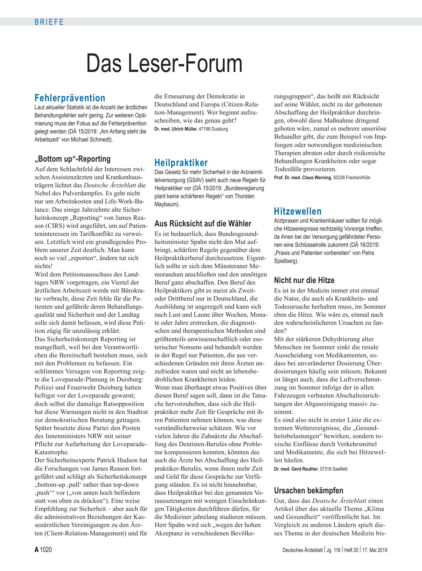 Vorschauseite 1: Fehlerprävention: „Bottom up“-Reporting – Deutsches Ärzteblatt