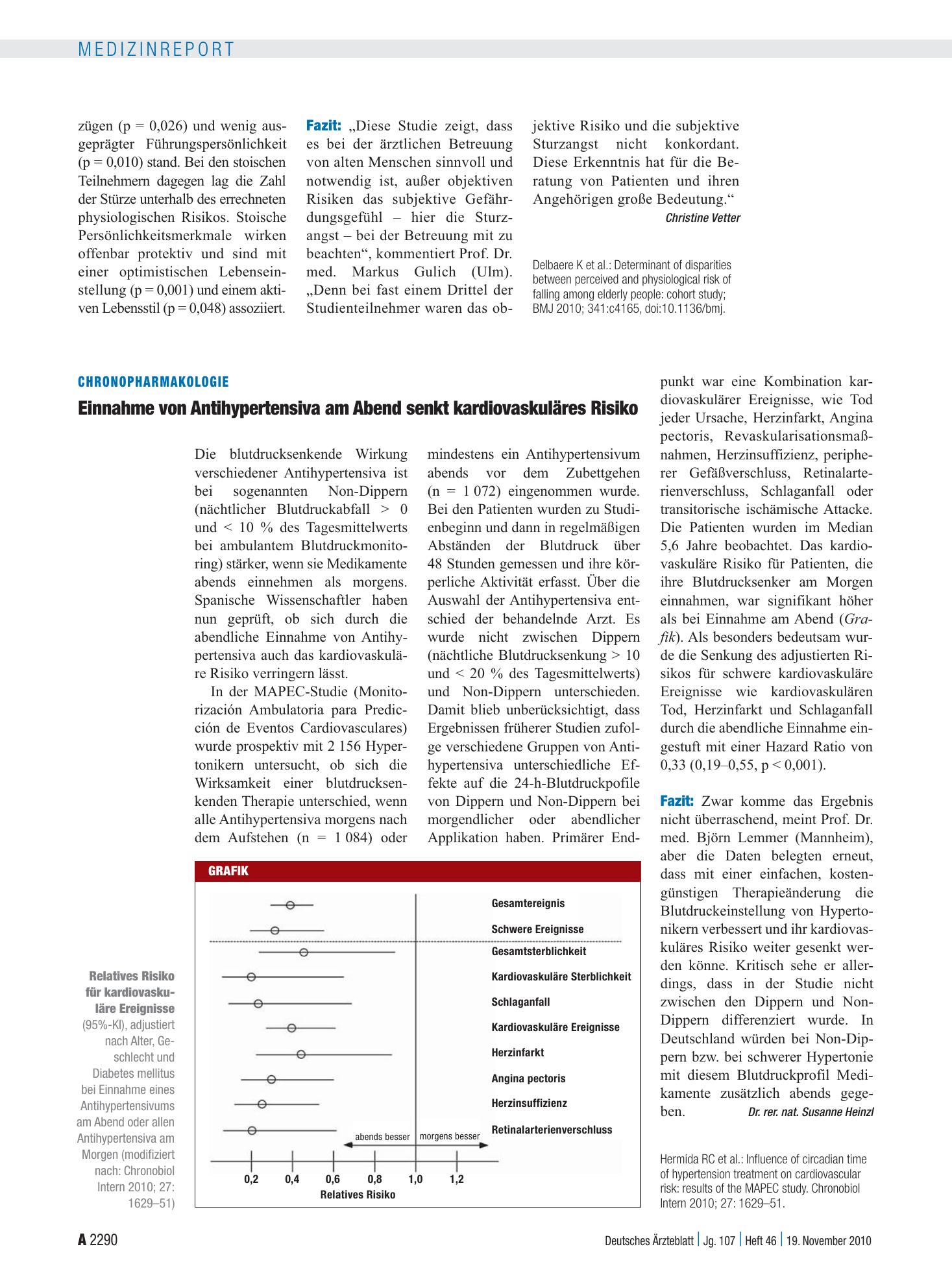 Vorschauseite 1: Chronopharmakologie: Einnahme von Antihypertensiva am Abend senkt kardiovaskuläres Risiko – Deutsches Ärzteblatt