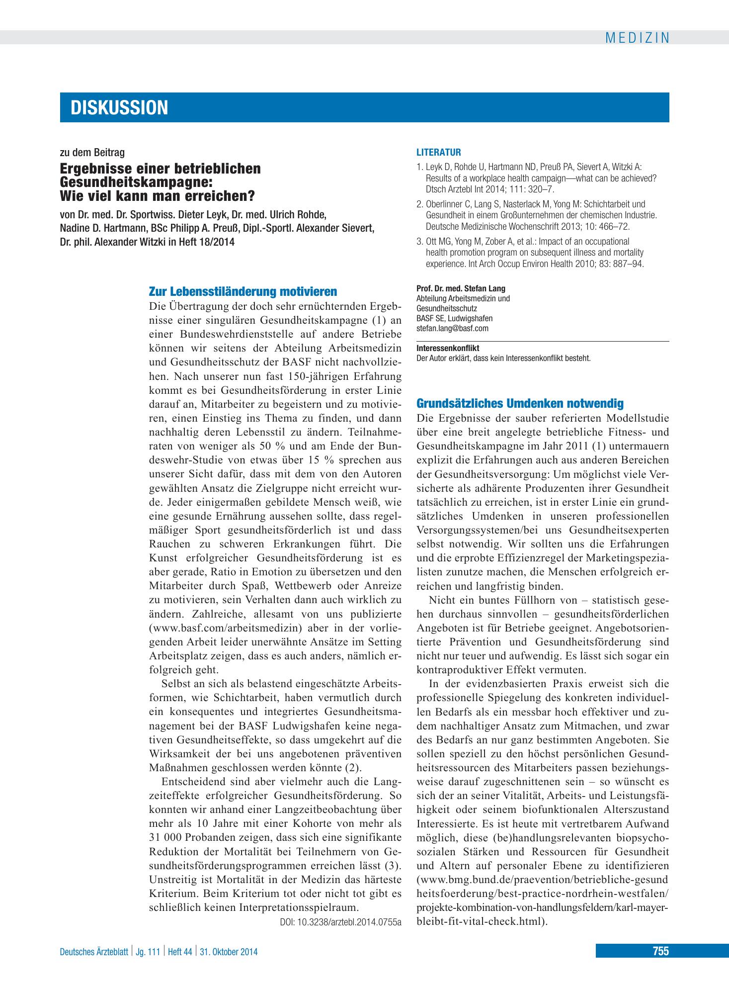Vorschauseite 1: Grundsätzliches Umdenken notwendig – Deutsches Ärzteblatt