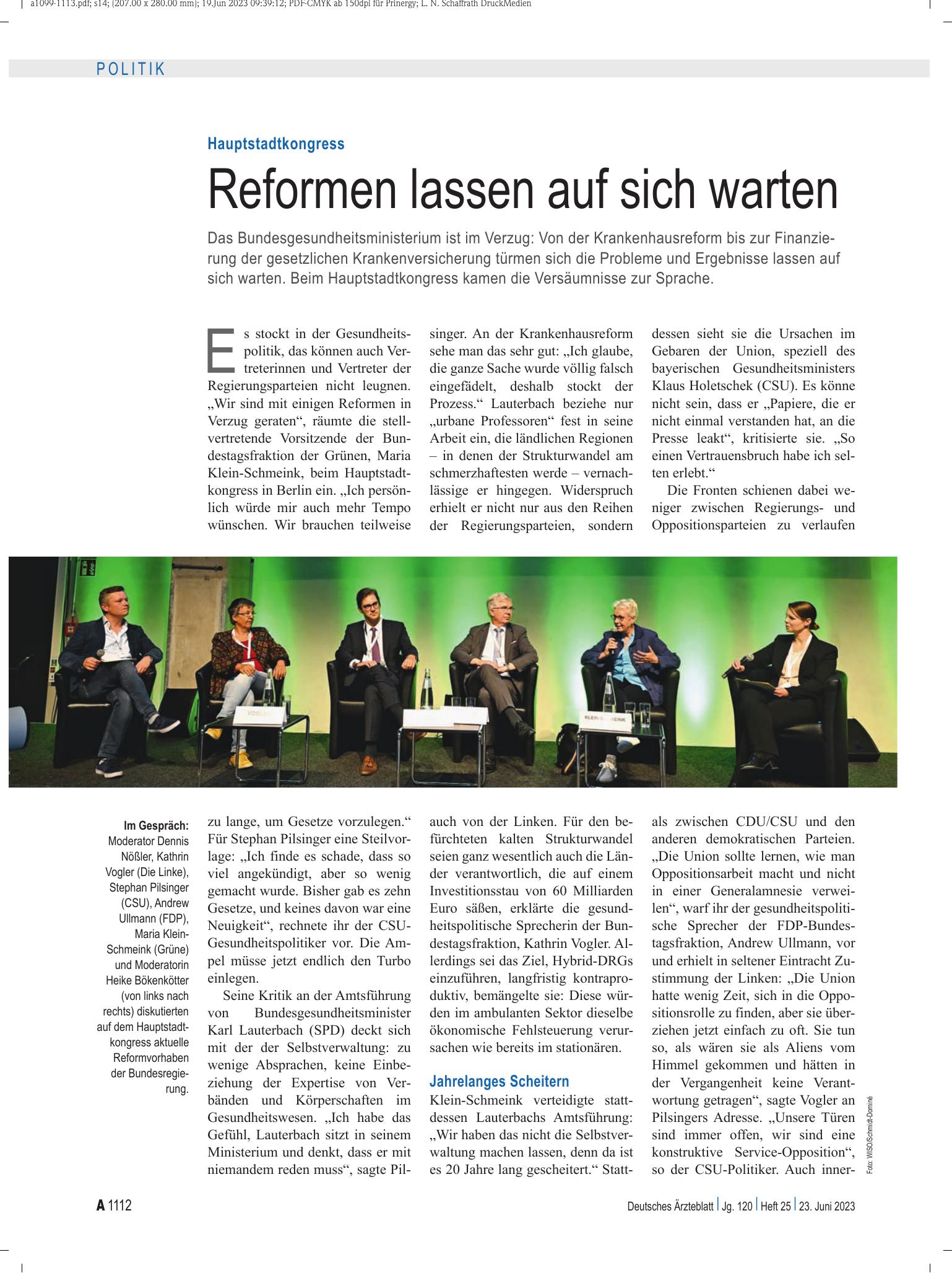 Vorschauseite 1: Hauptstadtkongress: Reformen lassen auf sich warten – Deutsches Ärzteblatt