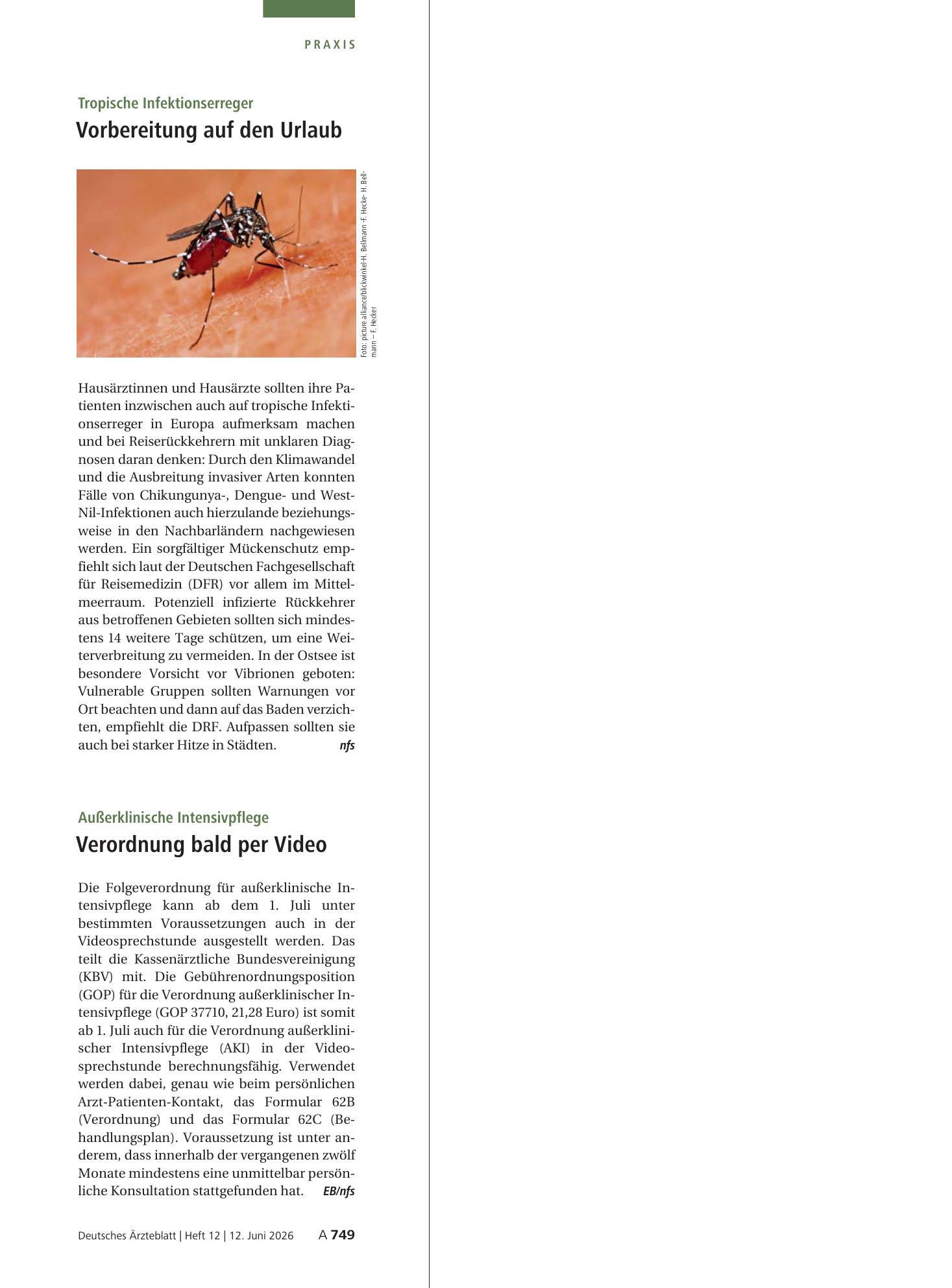 Vorschauseite 1: Tropische Infektionserreger: Vorbereitung auf den Urlaub – Deutsches Ärzteblatt
