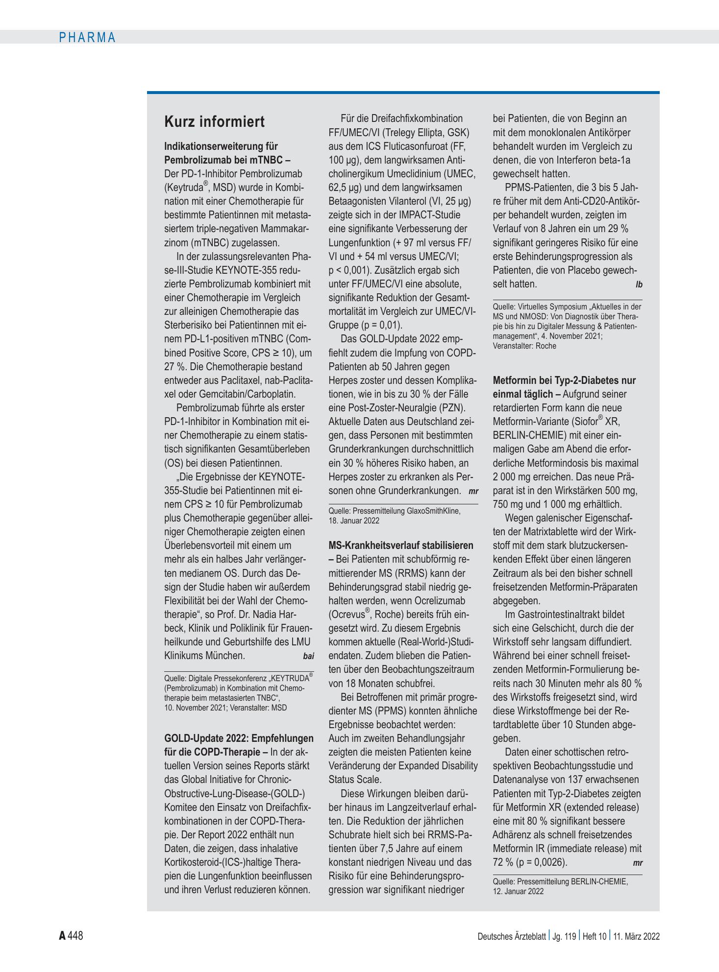 Vorschauseite 1: Kurz informiert – Deutsches Ärzteblatt