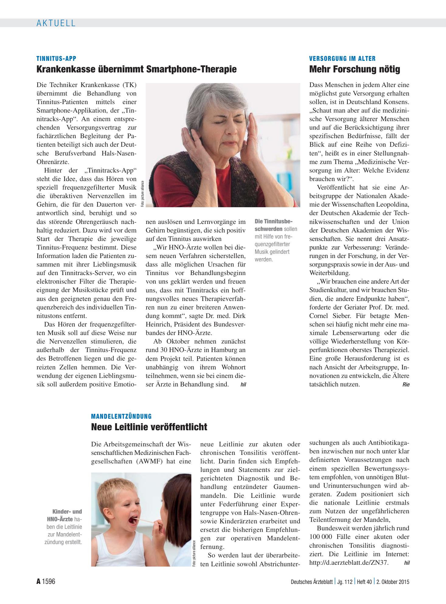 Vorschauseite 1: Versorgung im Alter: Mehr Forschung nötig – Deutsches Ärzteblatt