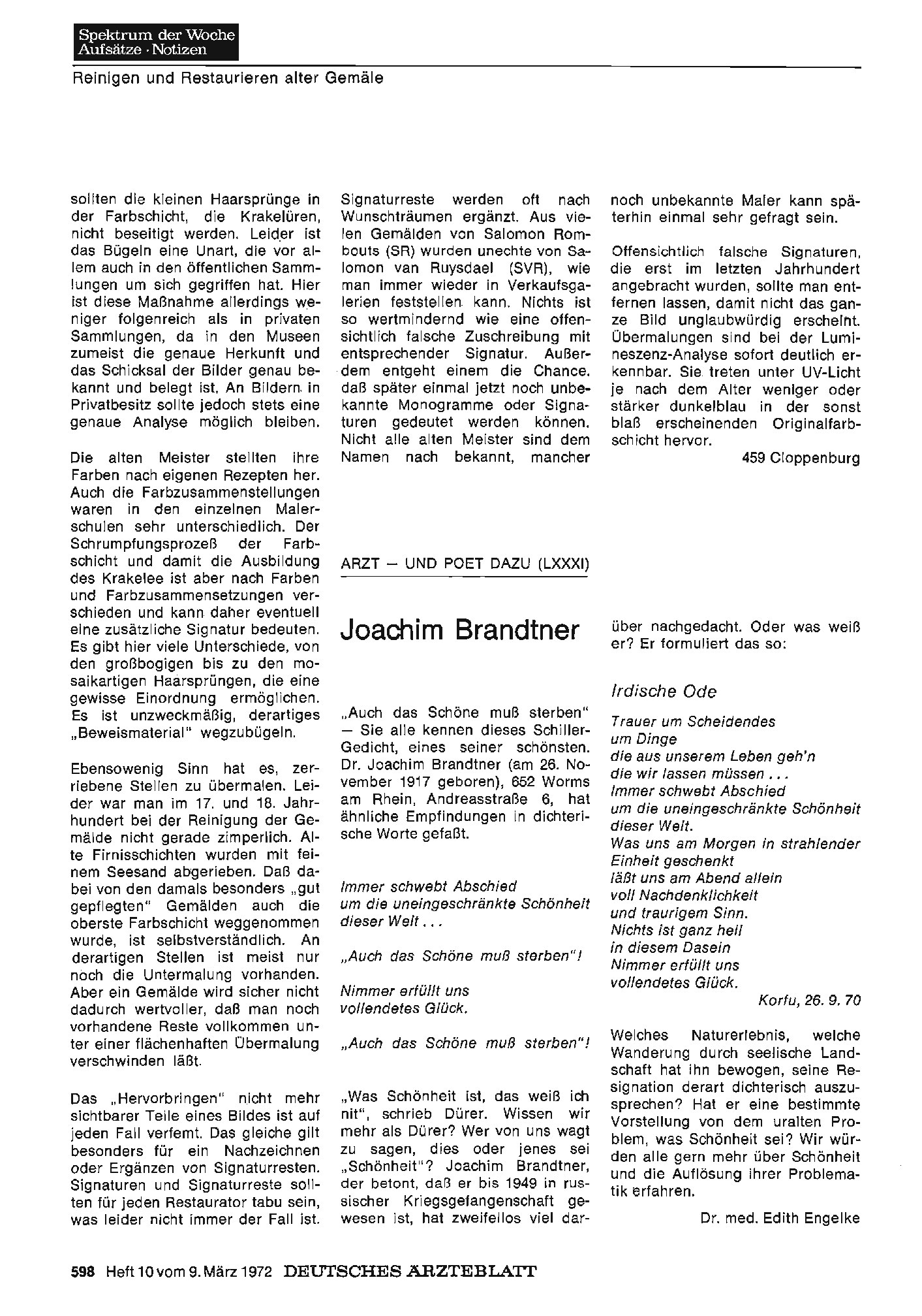 Vorschauseite 1: Arzt — und Poet dazu (LXXXI): Joachim Brandtner