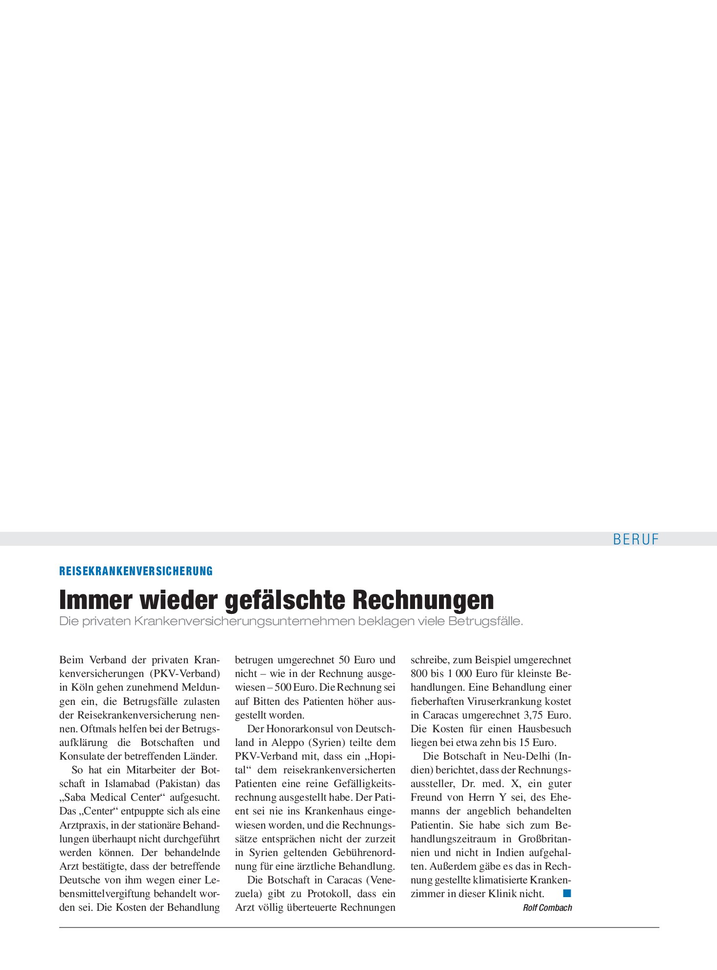 Vorschauseite 1: Reisekrankenversicherung: Immer wieder gefälschte Rechnungen – Deutsches Ärzteblatt