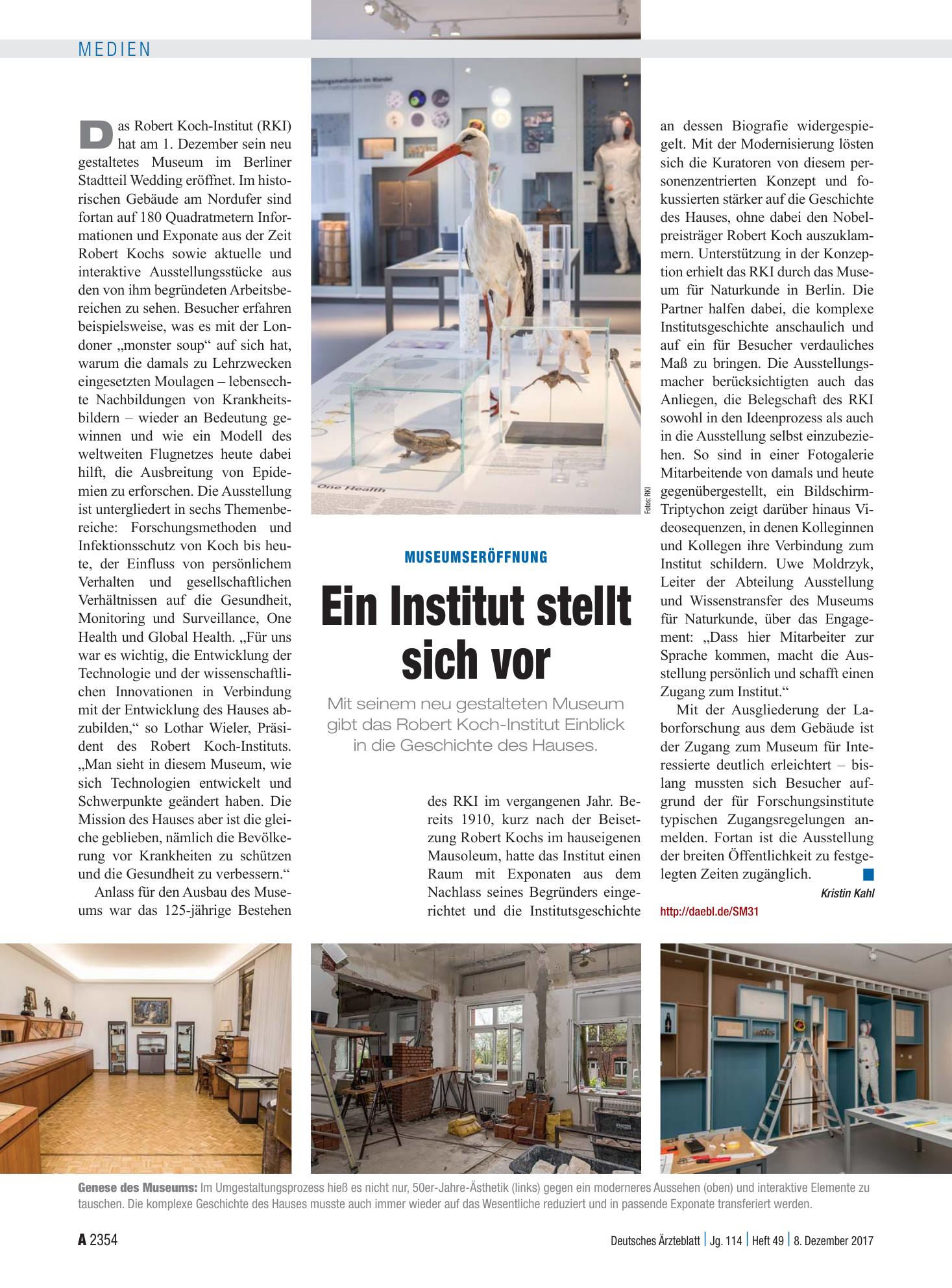 Vorschauseite 1: Museumseröffnung: Ein Institut stellt sich vor – Deutsches Ärzteblatt