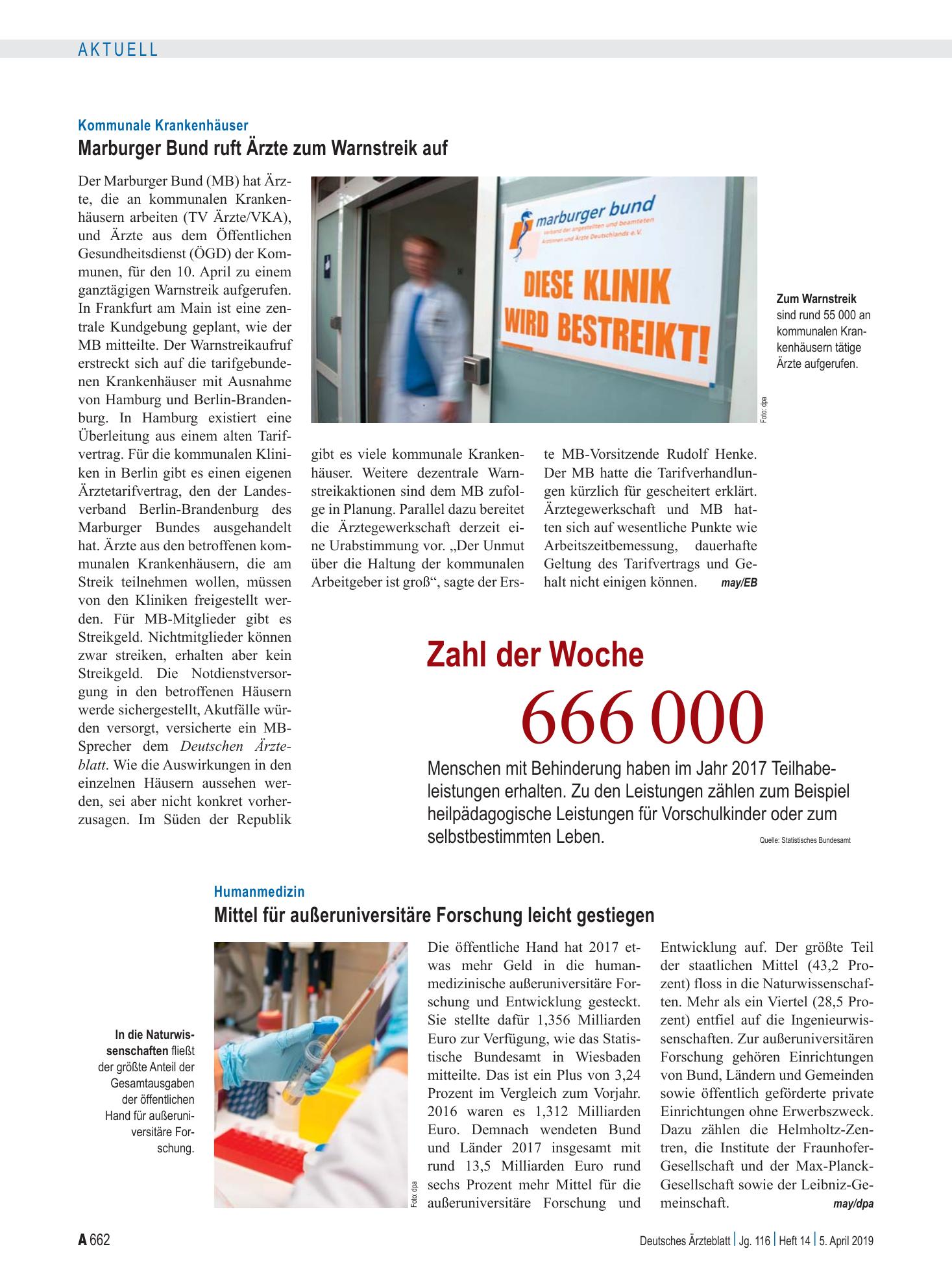Vorschauseite 1: Zahl der Woche 666 000 – Deutsches Ärzteblatt