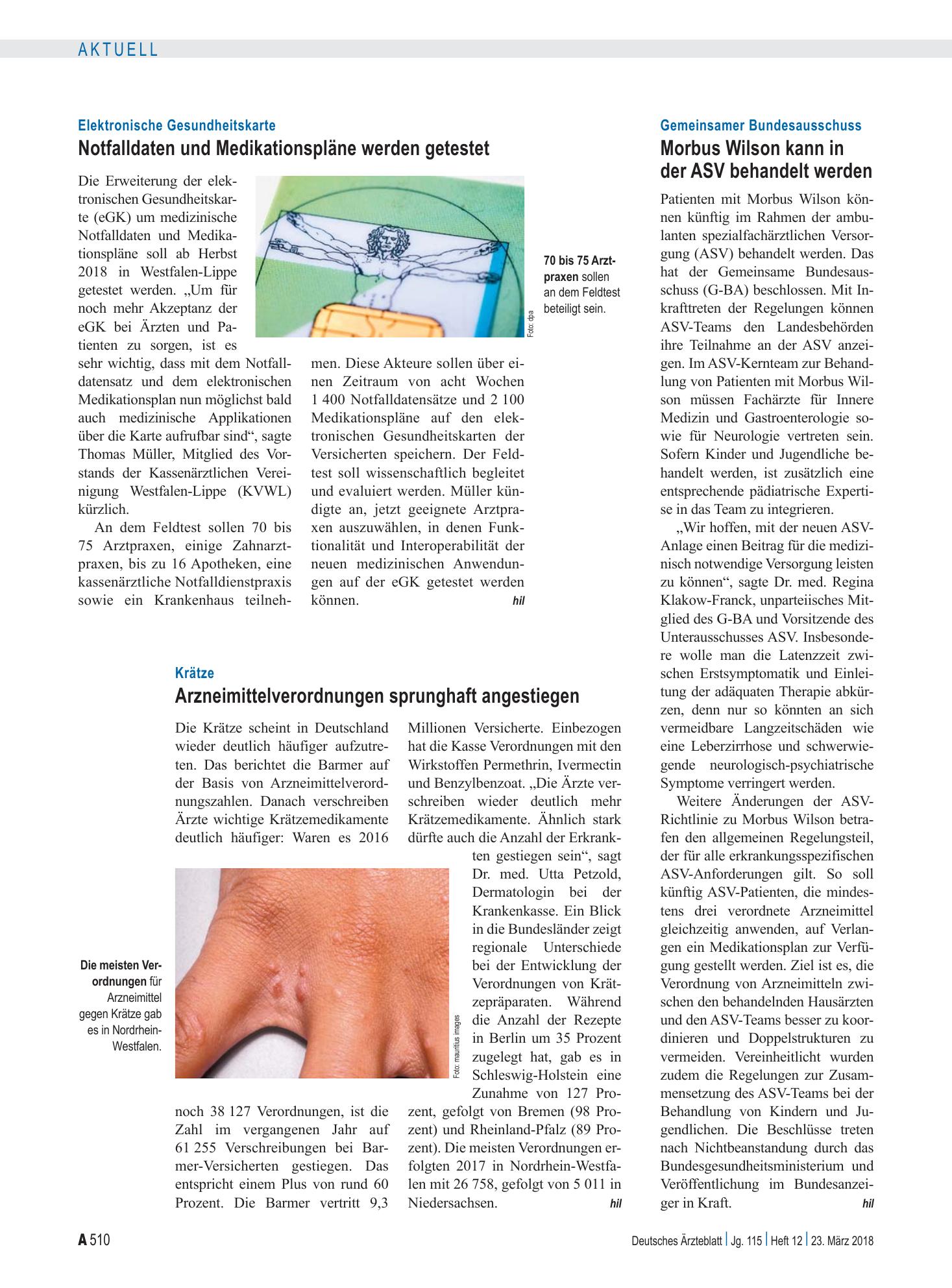 Vorschauseite 1: Elektronische Gesundheitskarte: Notfalldaten und Medikationspläne werden getestet – Deutsches Ärzteblatt