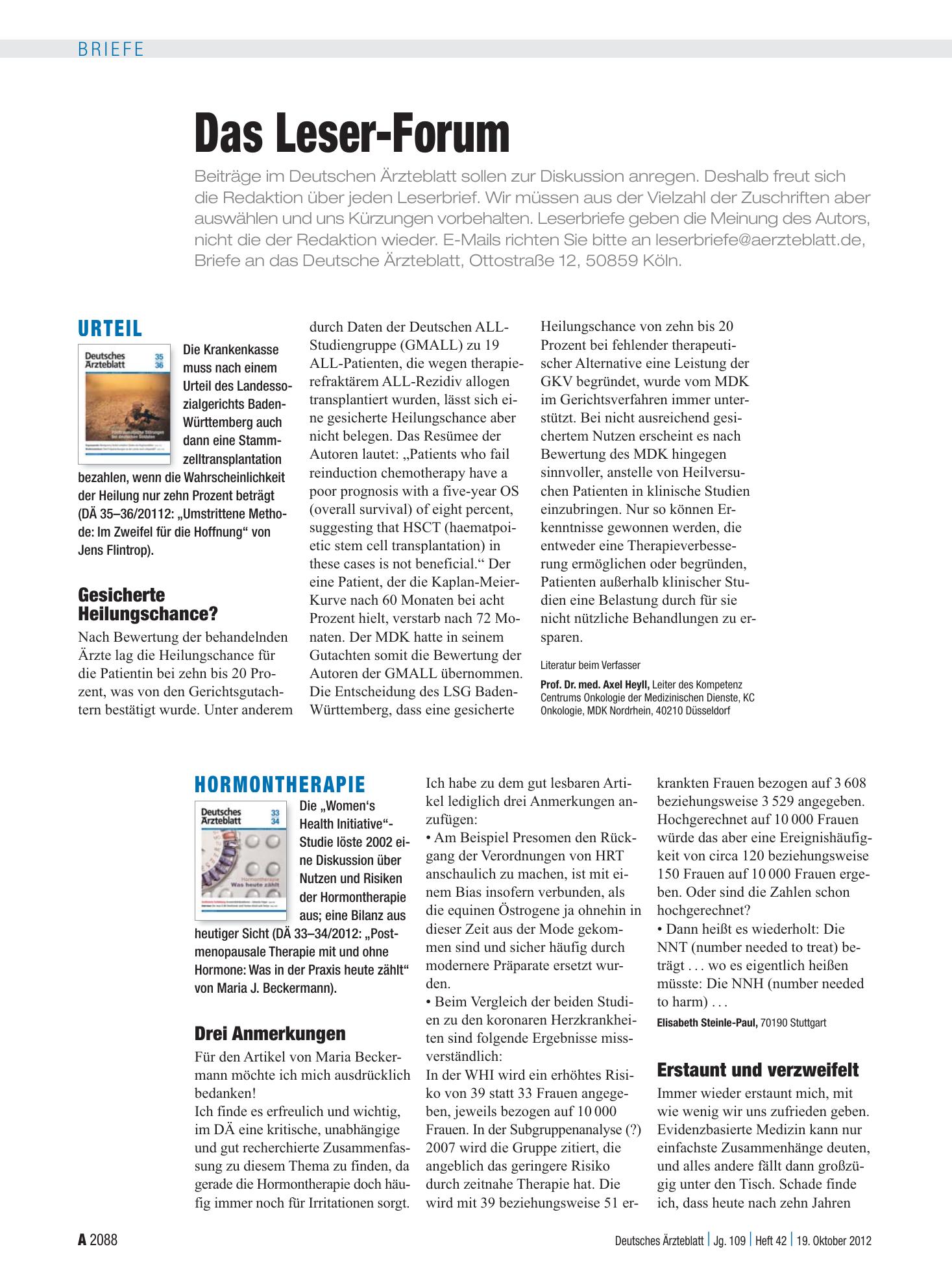 Vorschauseite 1: Urteil: Gesicherte Heilungschance? – Deutsches Ärzteblatt