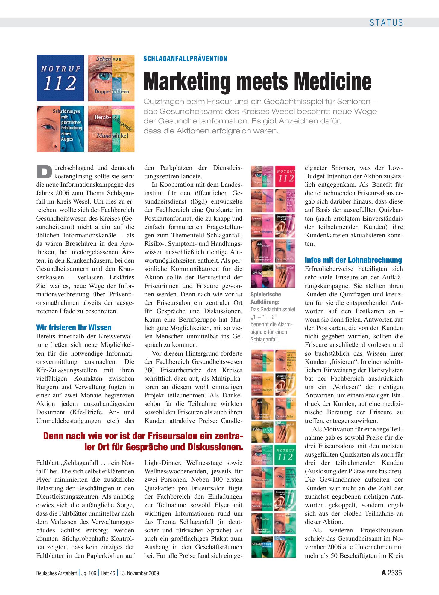 Vorschauseite 1: Schlaganfallprävention: Marketing meets Medicine – Deutsches Ärzteblatt