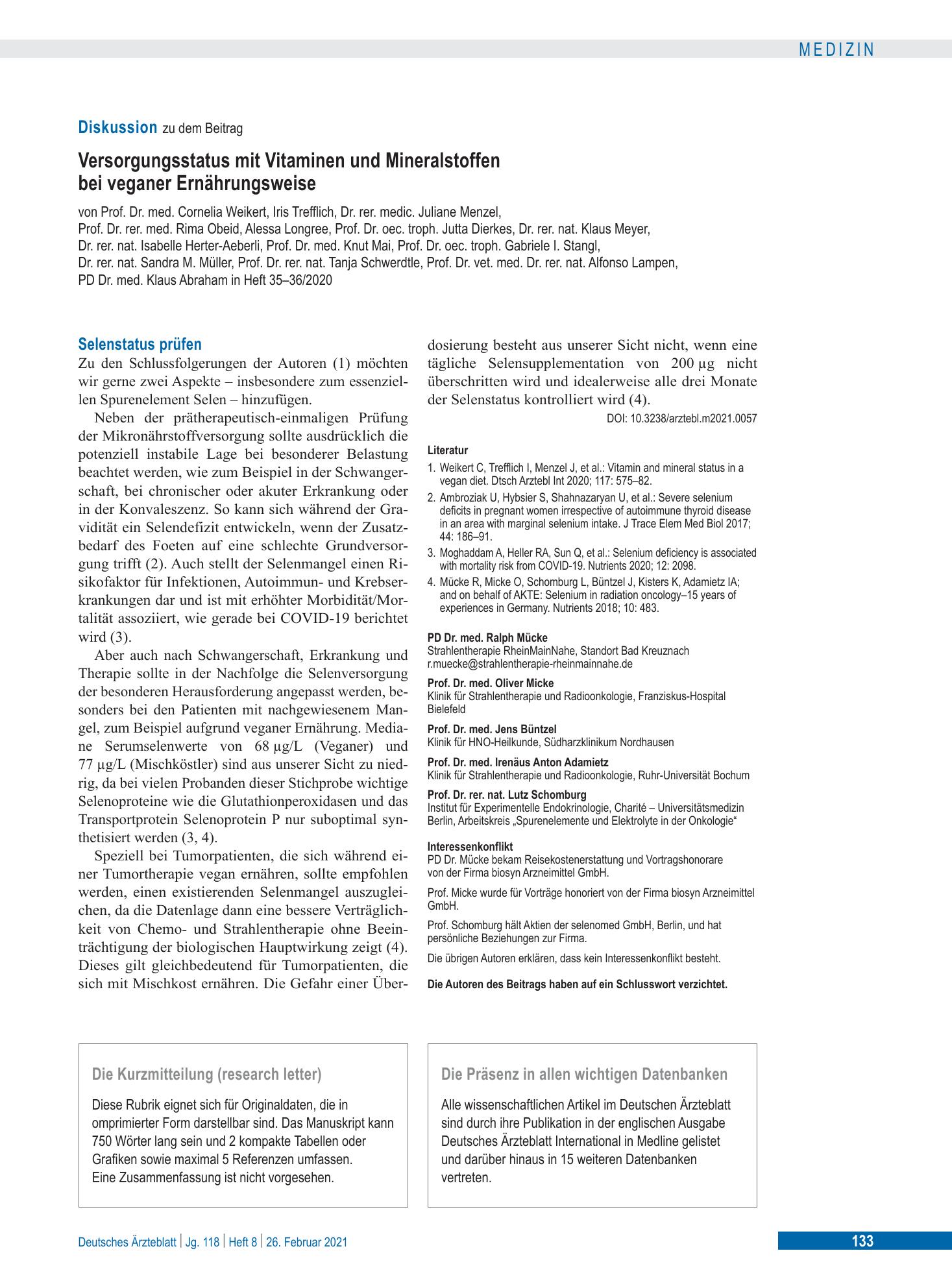 Vorschauseite 1: Selenstatus prüfen – Deutsches Ärzteblatt